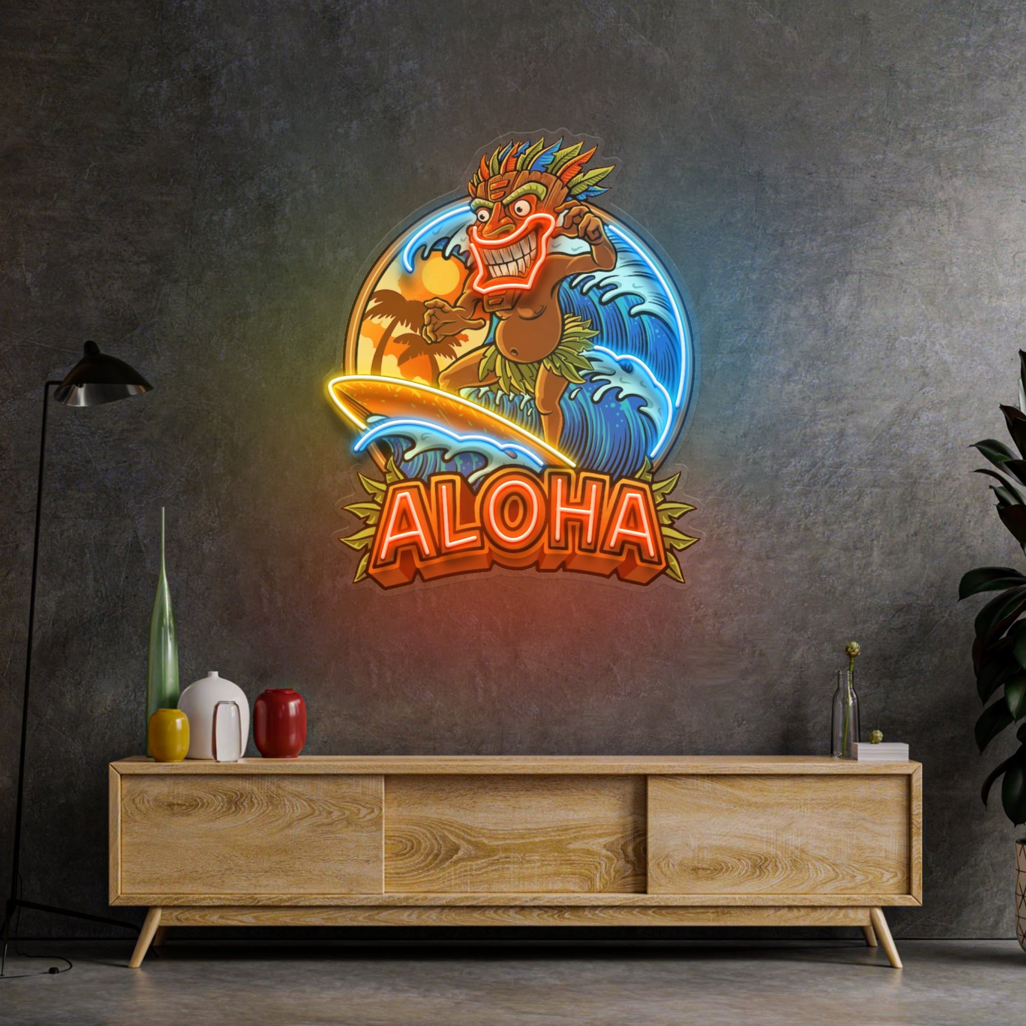 Aloha Tiki Surfing LED Neon Sign Light Pop Art