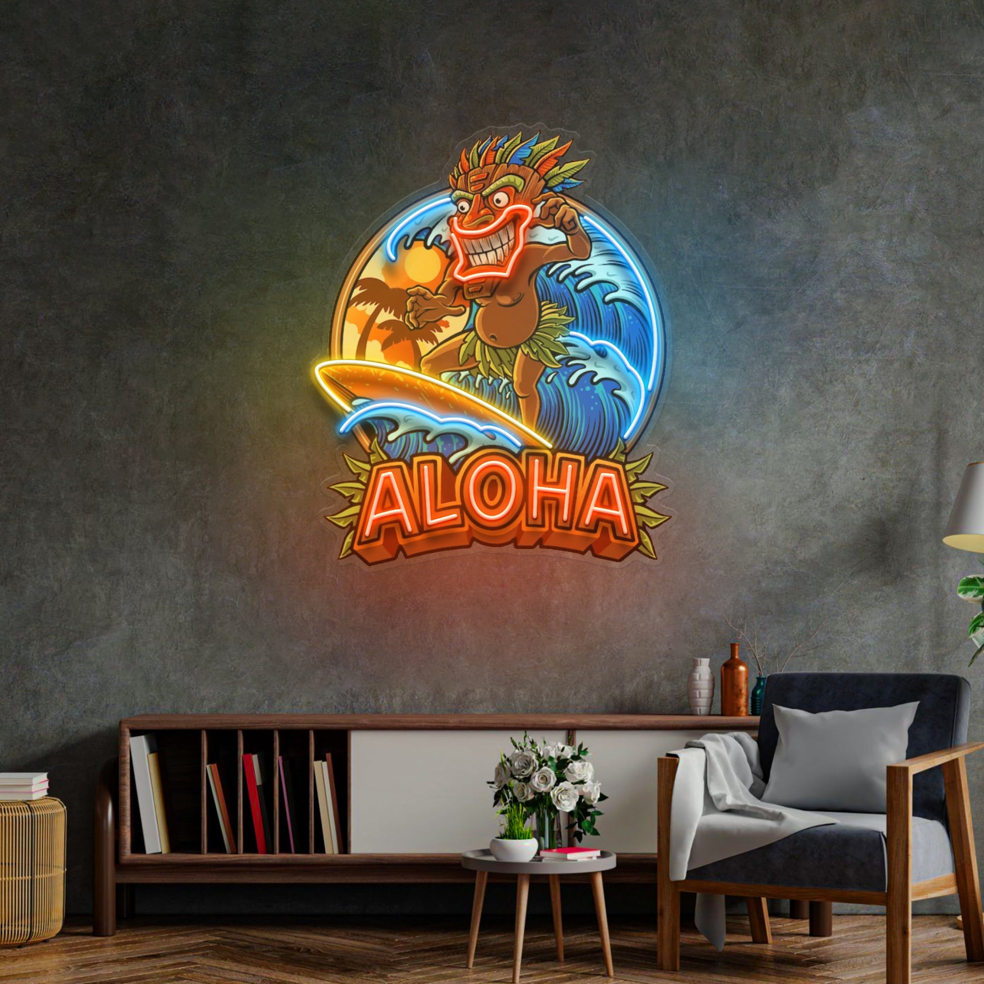 Aloha Tiki Surfing LED Neon Sign Light Pop Art