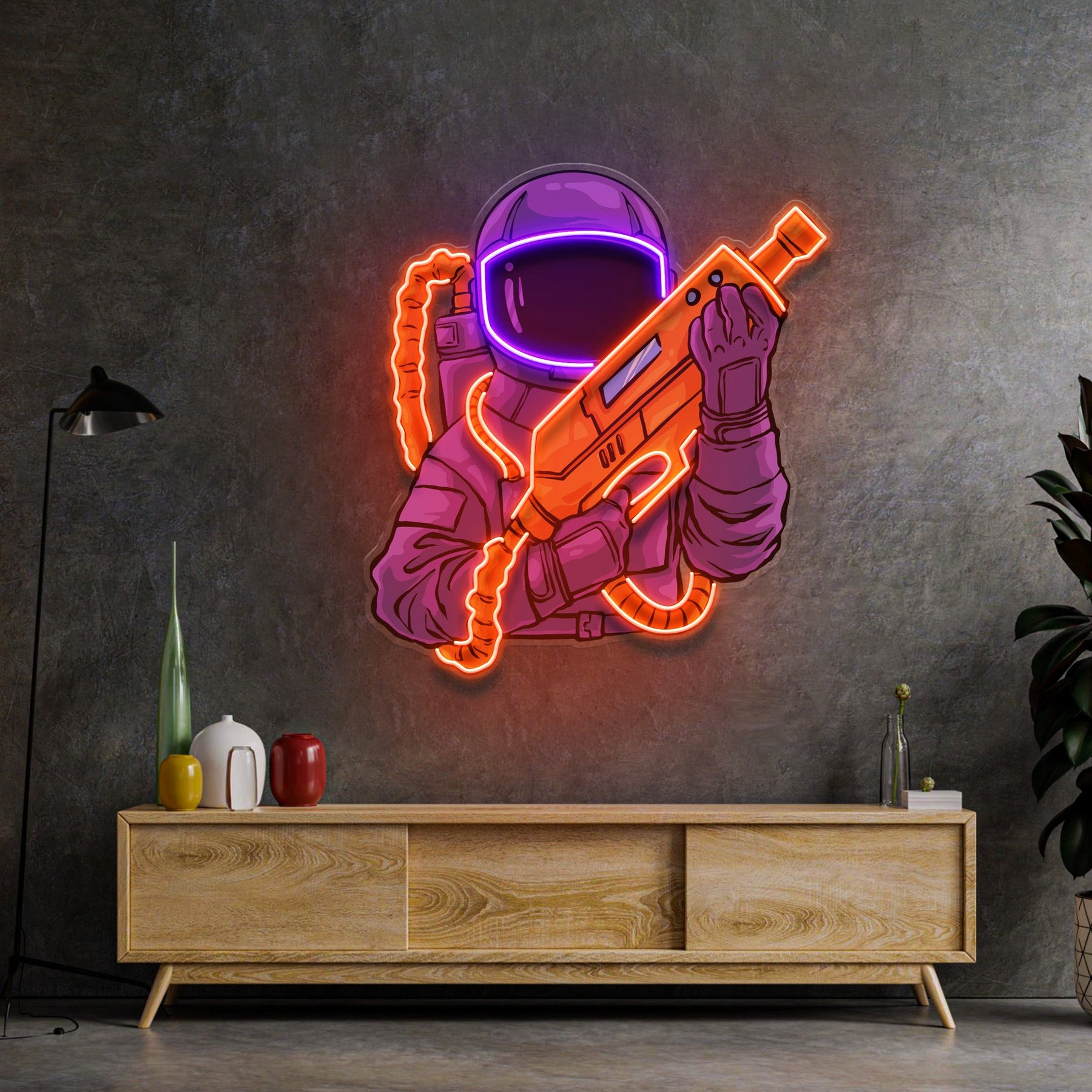 Astronaut Sight Gun Head LED Neon Sign Light Pop Art