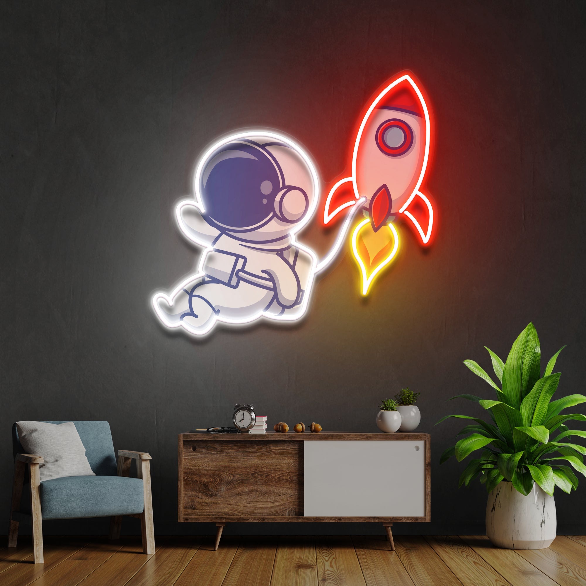 Rocket Astronaut Art work Led Neon Sign Light