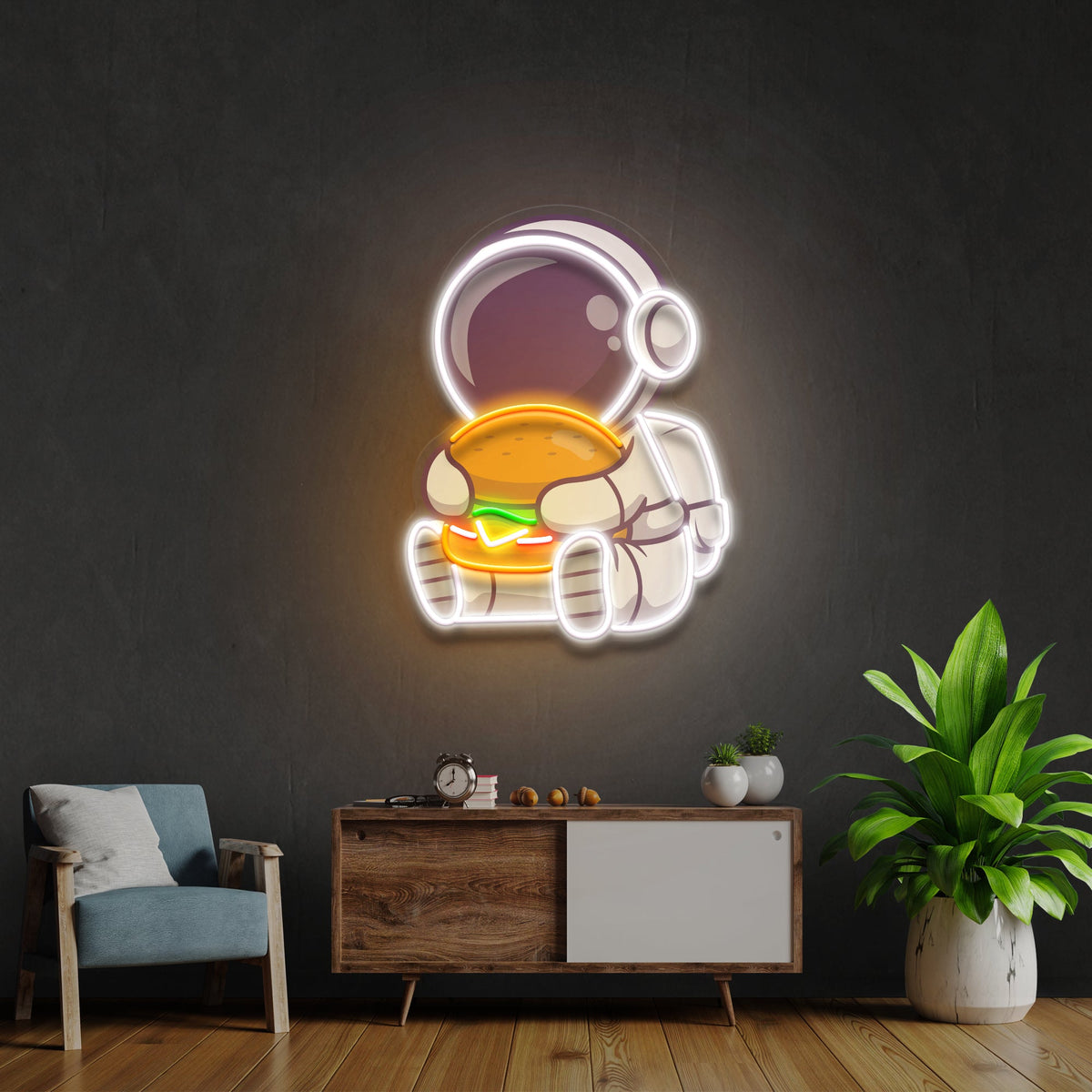 Buger Astronaut Art work Led Neon Sign Light