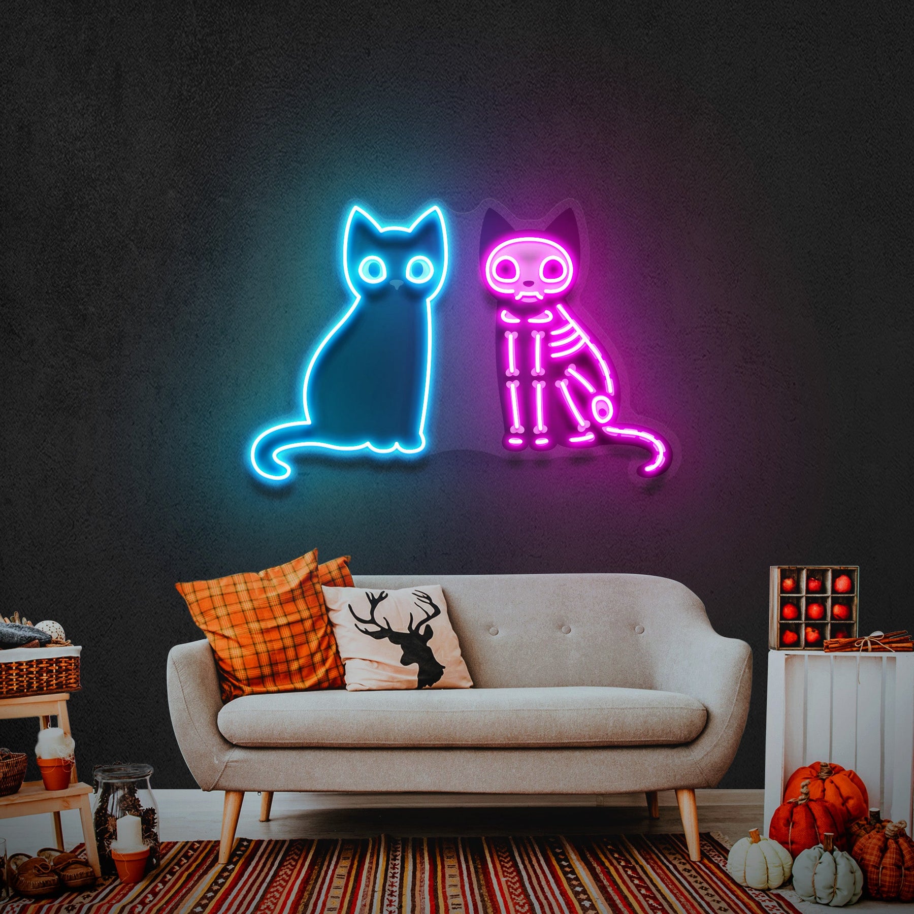 Black Cat Skeleton LED Neon Sign Light Pop Art