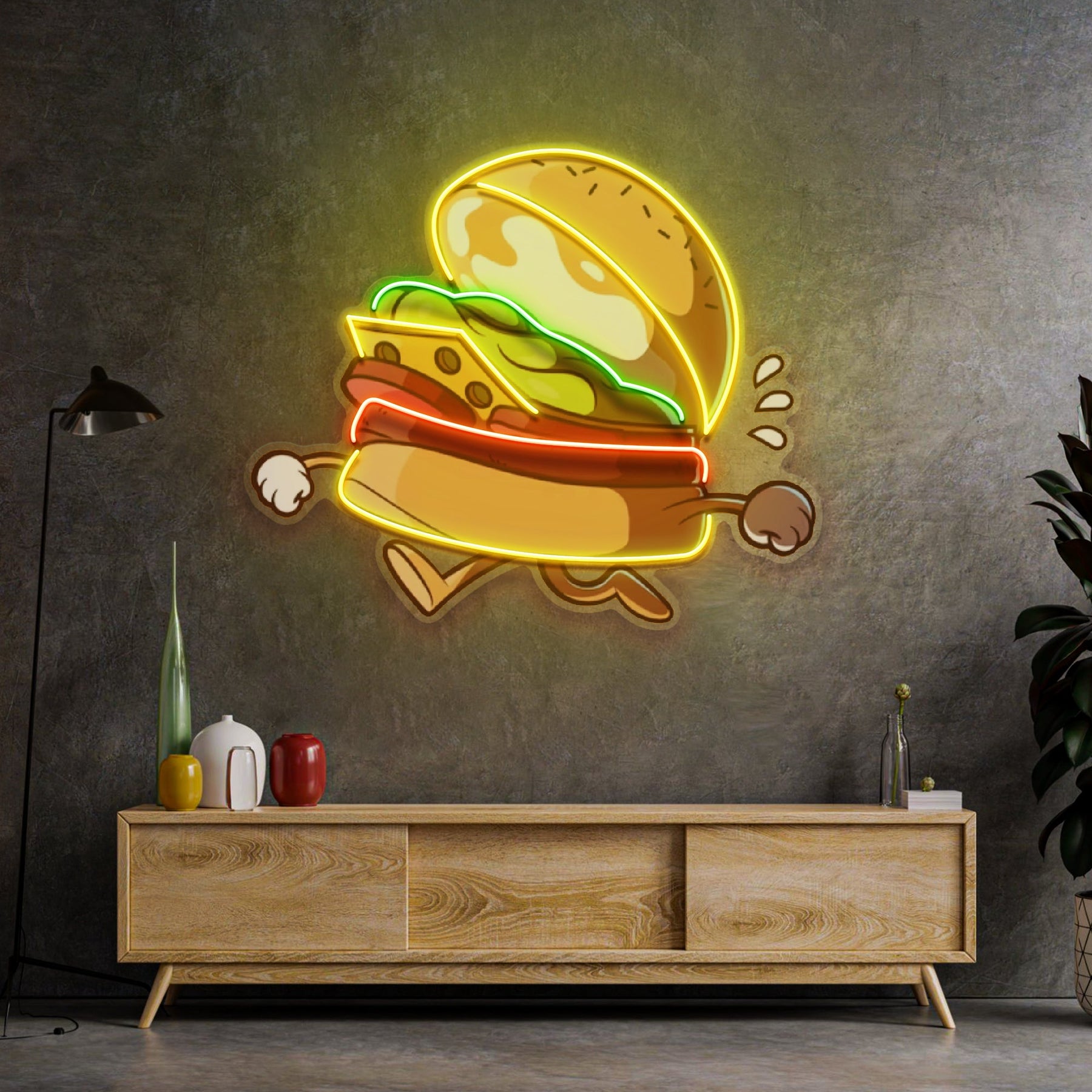 Burger Running LED Neon Sign Light Pop Art