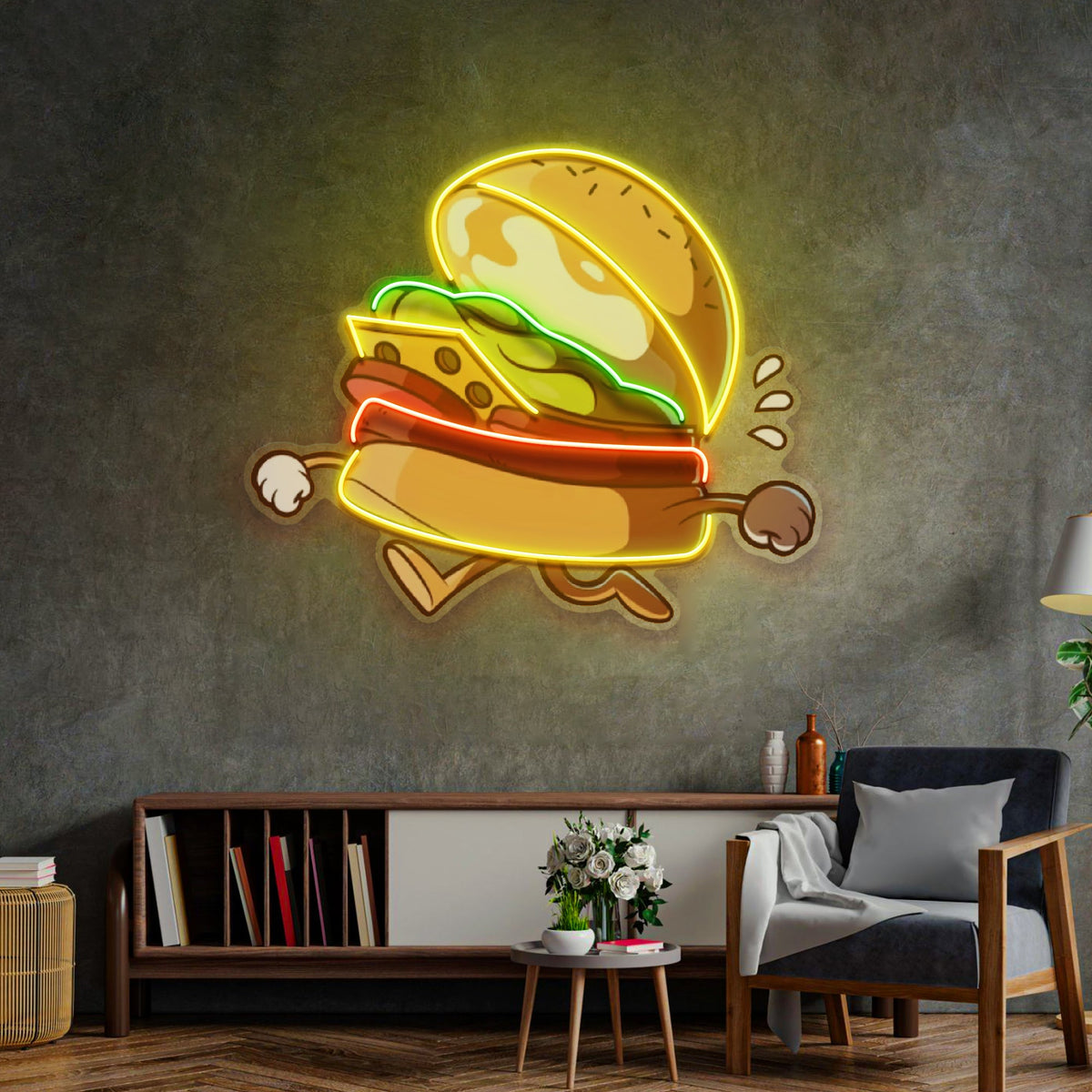 Burger Running LED Neon Sign Light Pop Art