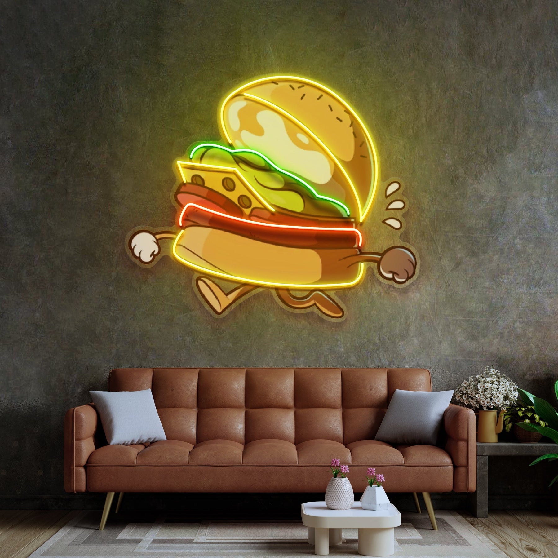 Burger Running LED Neon Sign Light Pop Art