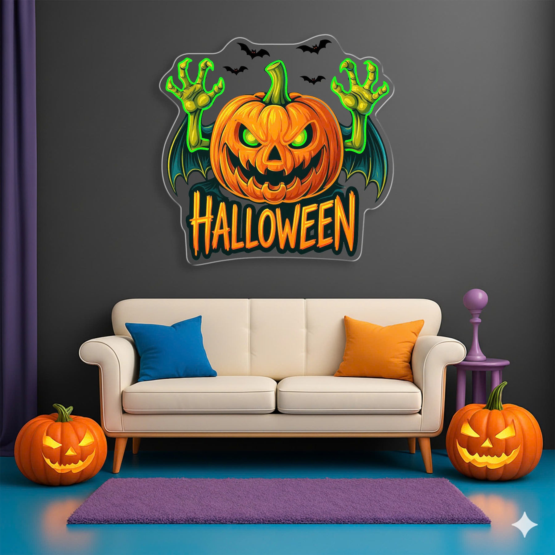 Evil Pumpkin Neon Sign – Halloween LED Wall Light for Spooky Party & Haunted House Décor