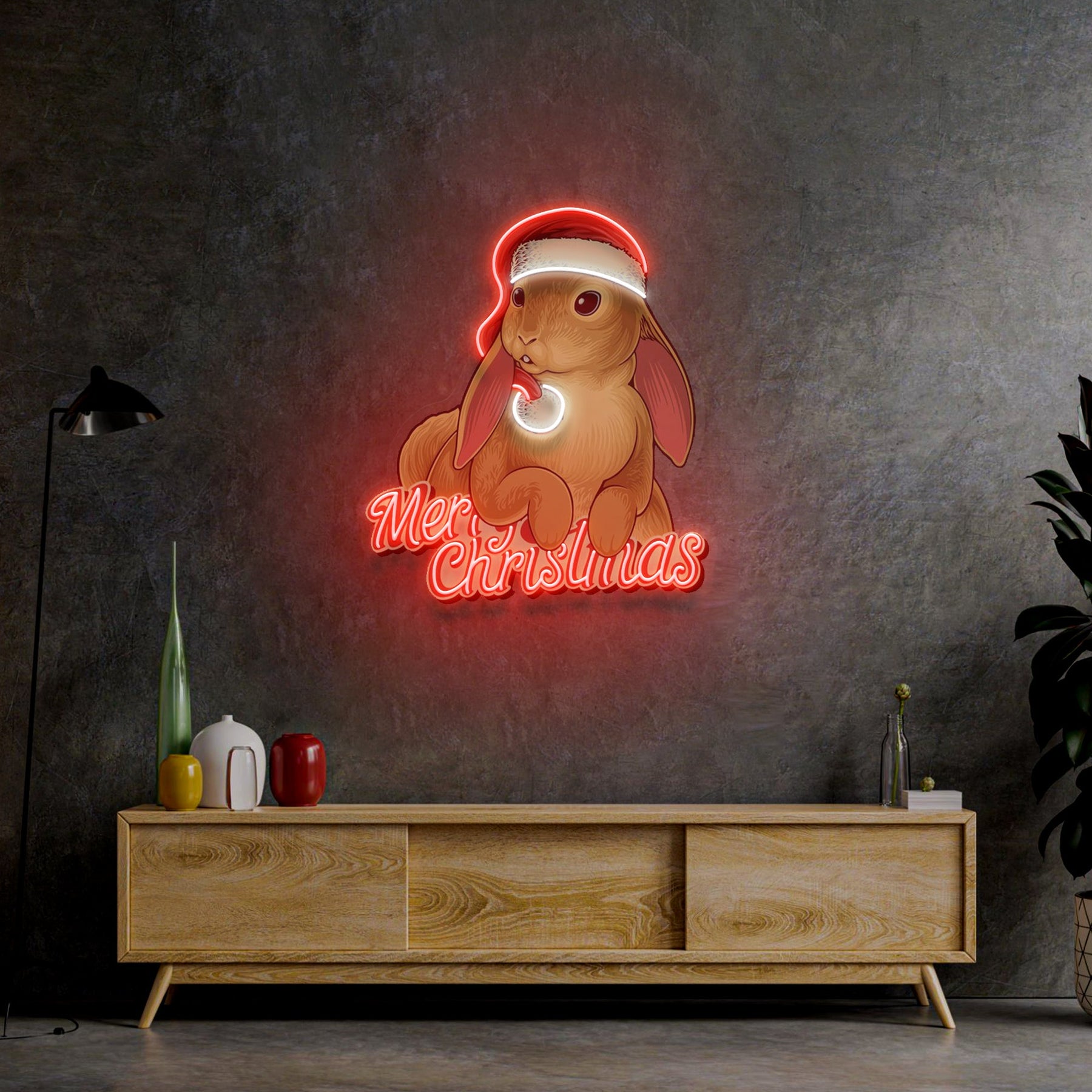 Christmas Rabbit LED Neon Sign Light Pop Art