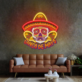 Cinco De Mayo Skull Mascot LED Neon Sign Light Pop Art