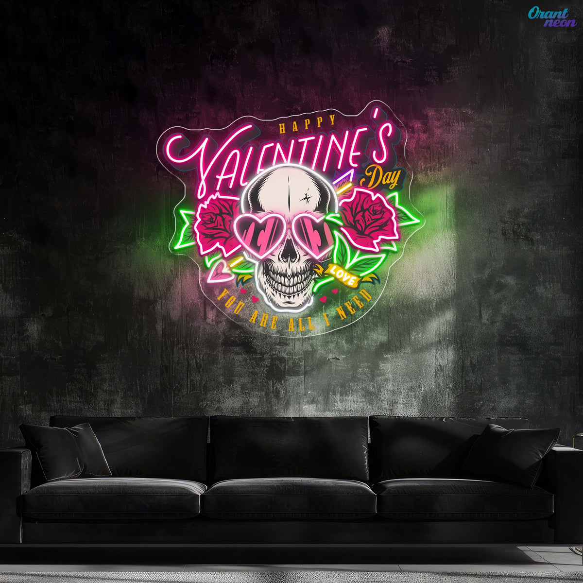 Love Through the Skull: Roses & Arrows Best Gift For Valentine Neon Sight Light Artwork