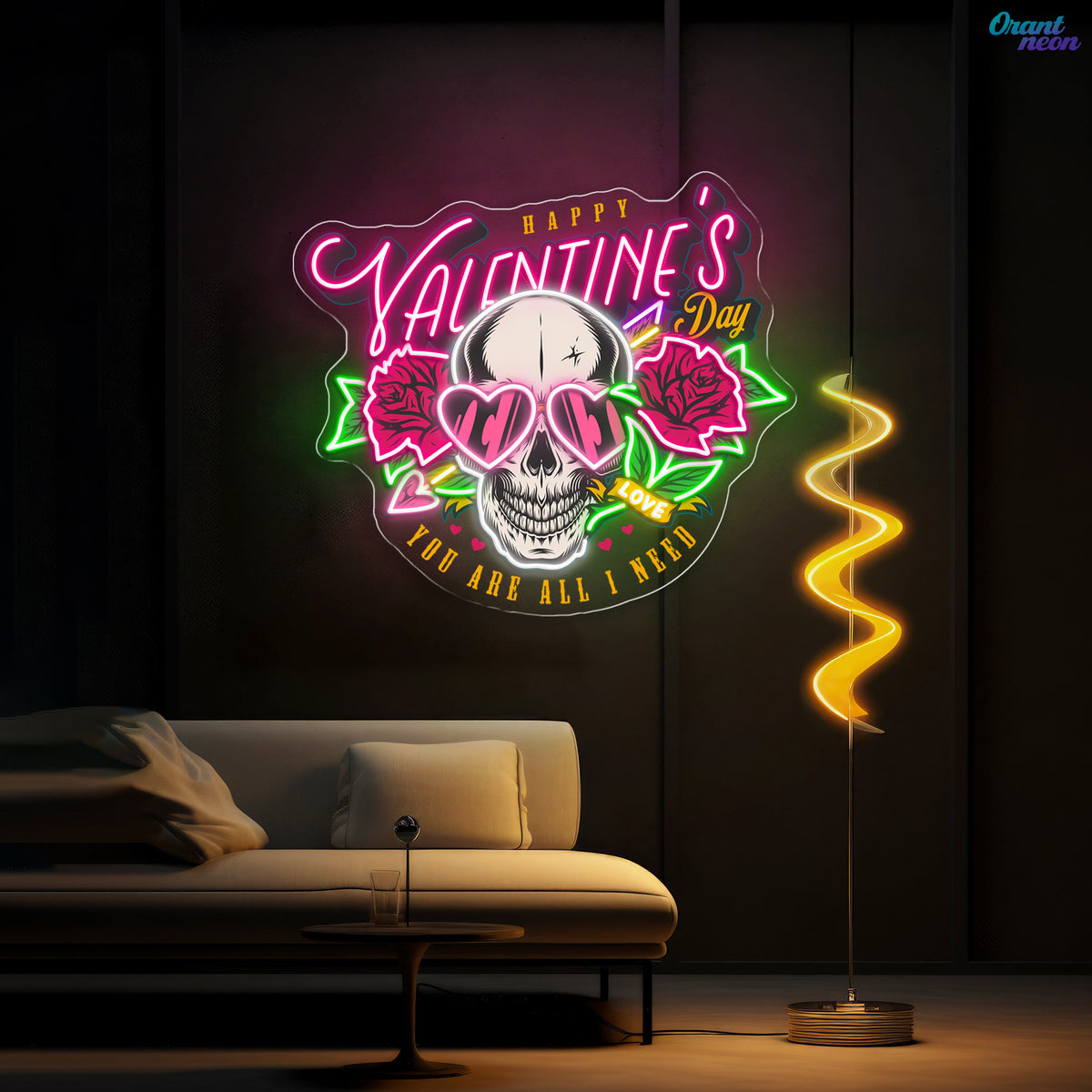 Love Through the Skull: Roses & Arrows Best Gift For Valentine Neon Sight Light Artwork