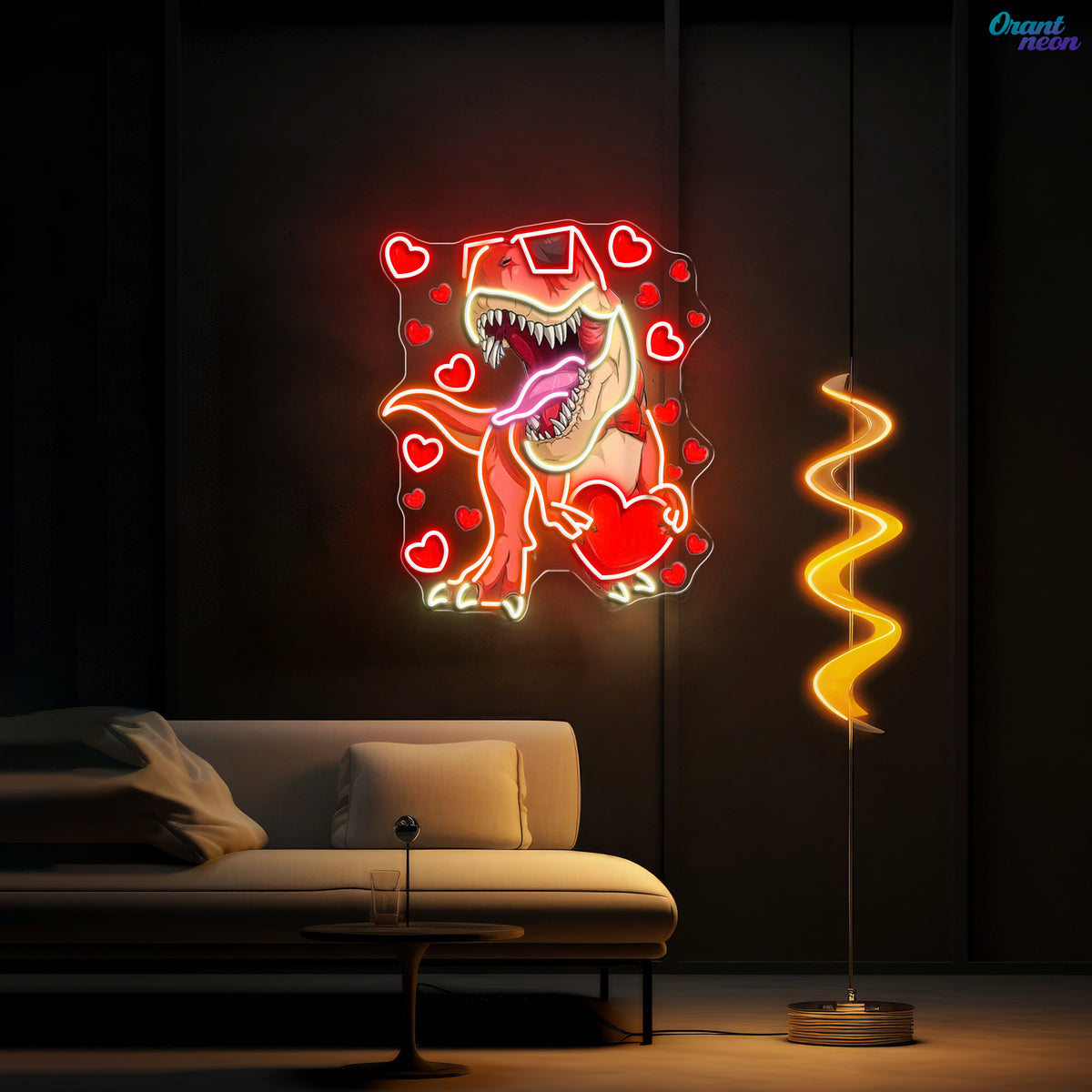 "Dino Love Affair" Best Gift For Valentine Neon Sight Light Artwork