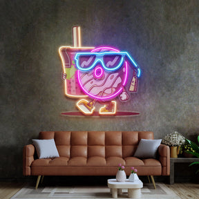 Cool Donut Holding a Tea Cup LED Neon Sign Light Pop Art