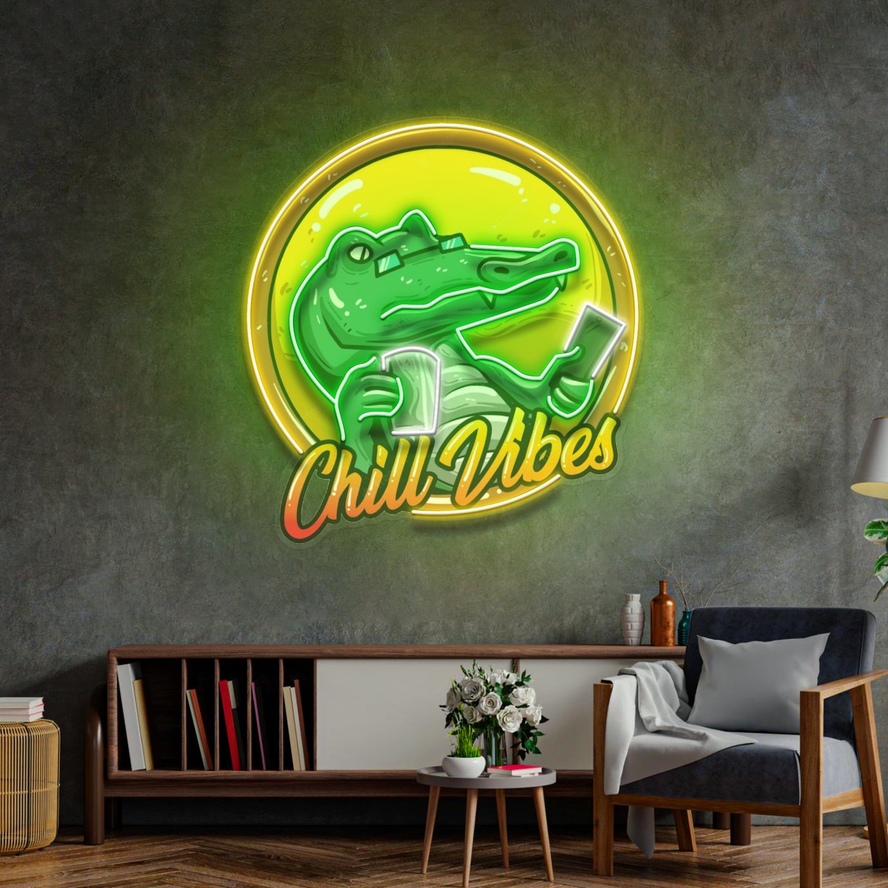Crocodile Character Badge LED Neon Sign Light Pop Art