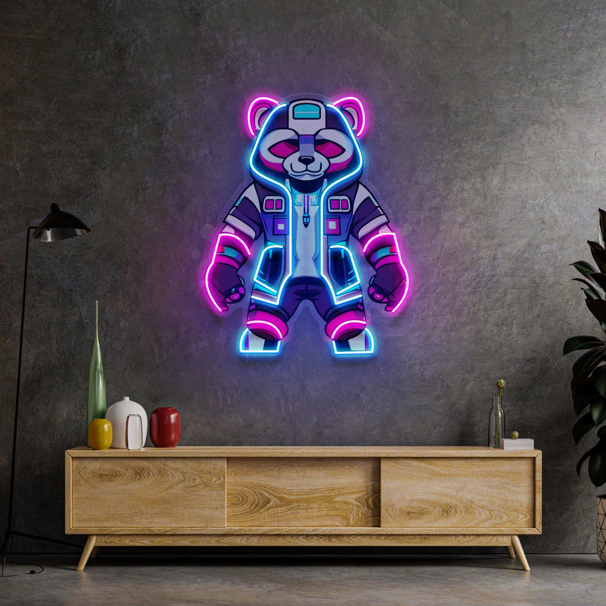 Cyborg Panda LED Neon Sign Light Pop Art