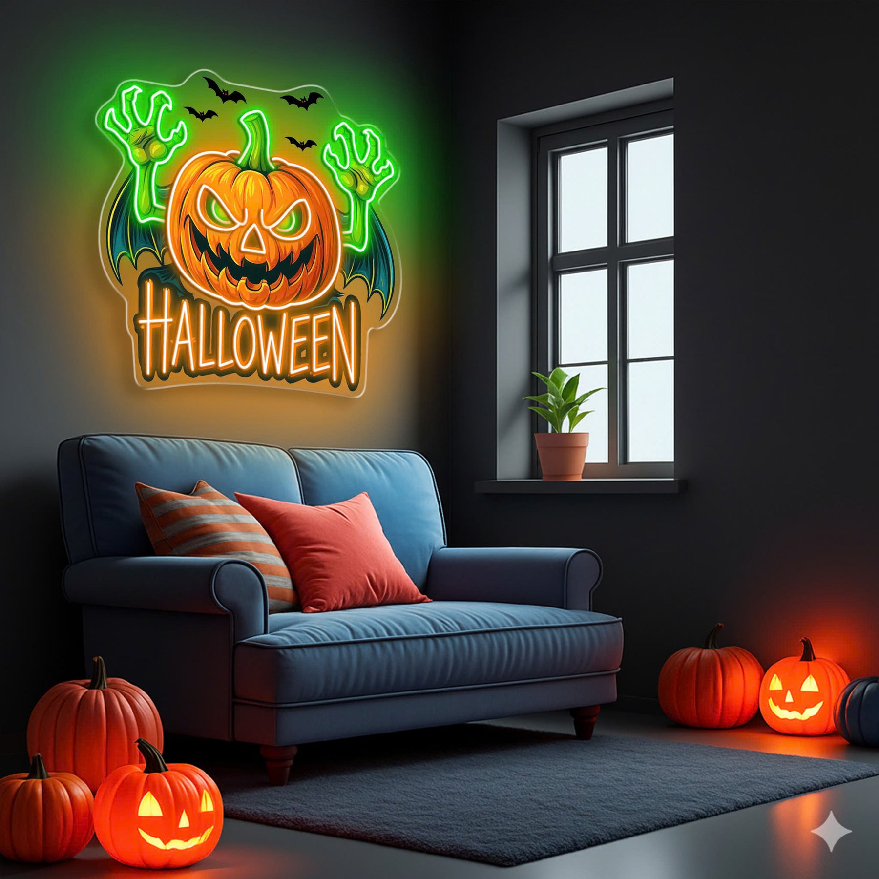 Evil Pumpkin Neon Sign – Halloween LED Wall Light for Spooky Party & Haunted House Décor