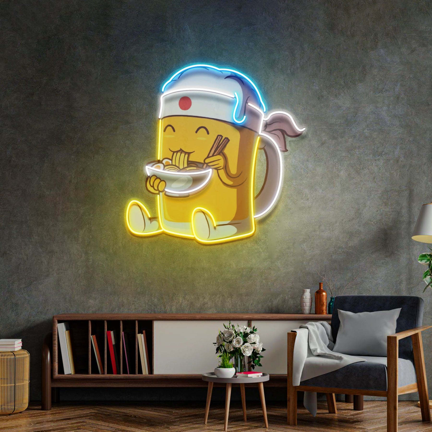 Beer Eating A Ramen Bowl LED Neon Sign Light Pop Art