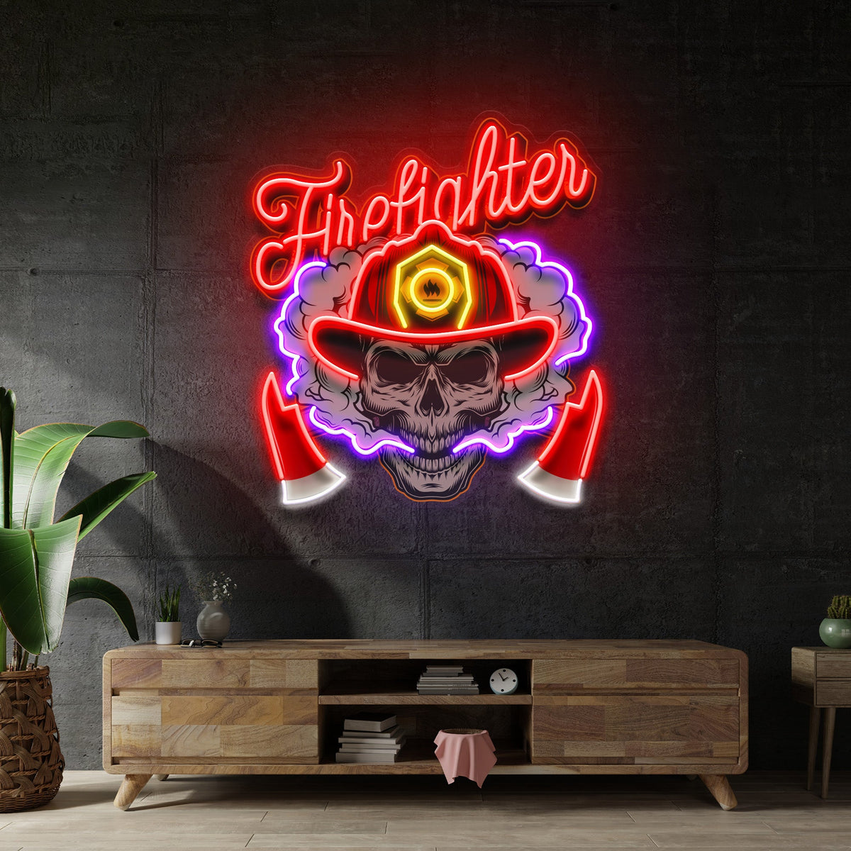 Fire Fight Skull LED Neon Sign Light Pop Art