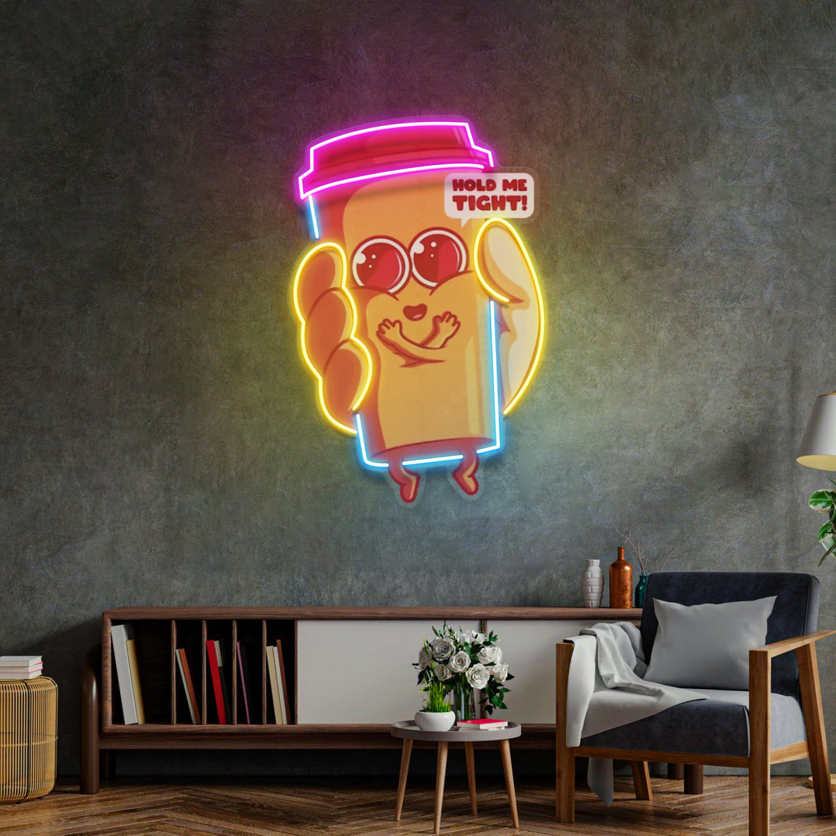 Hand Holding A Cute Coffee Cup LED Neon Sign Light Pop Art