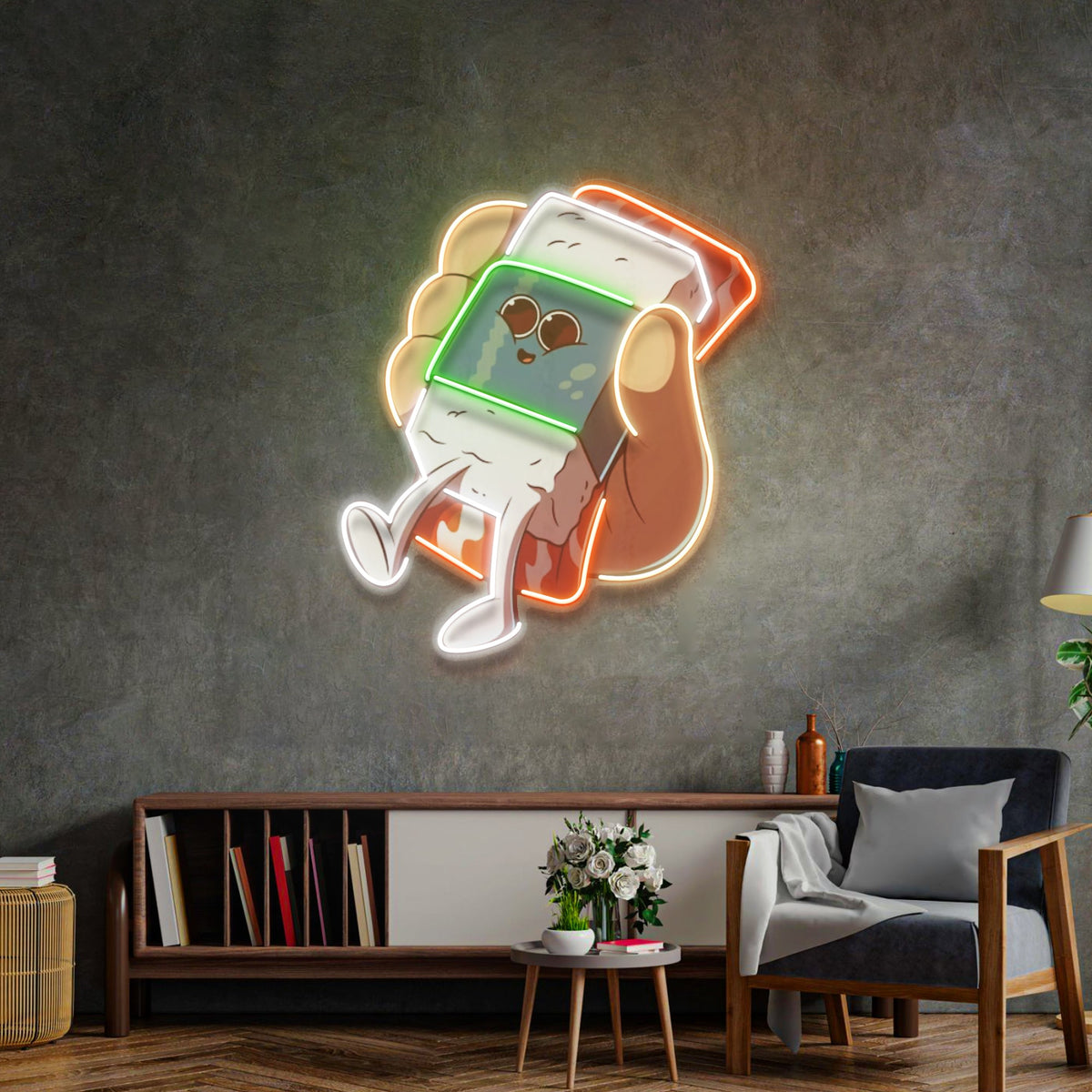 Hand Holding Cute Sushi LED Neon Sign Light Pop Art