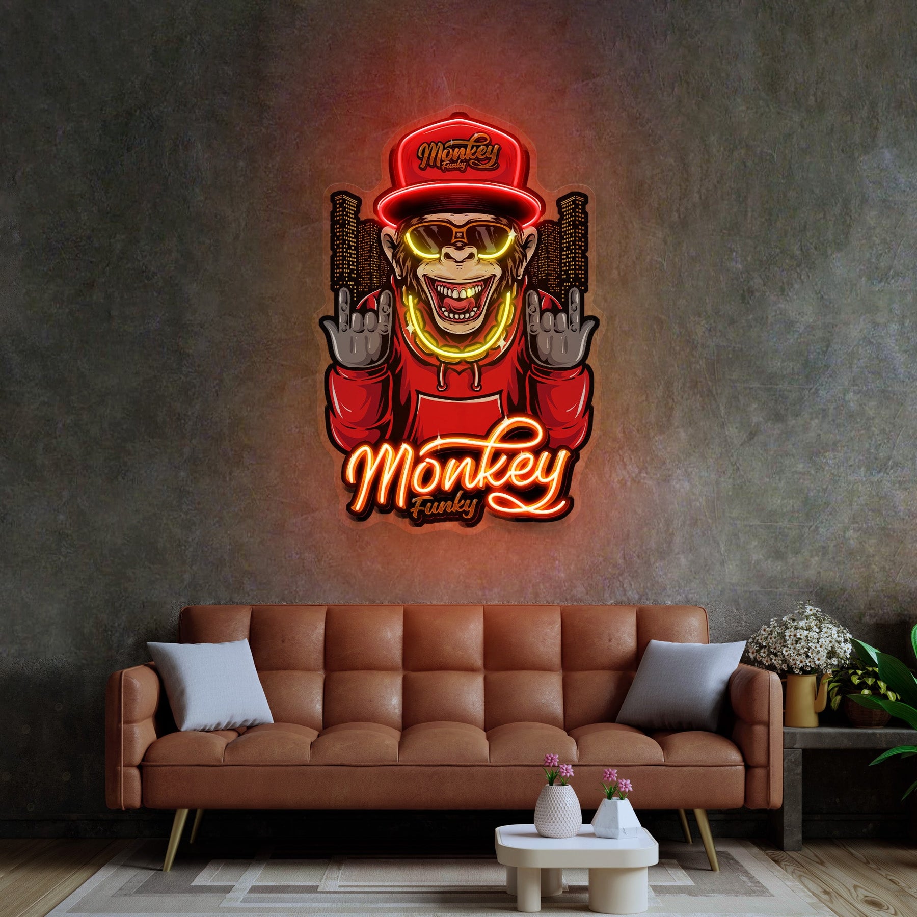 Monkey Led Sign Monkey Gold Chain LED Neon Sign Light Pop Art