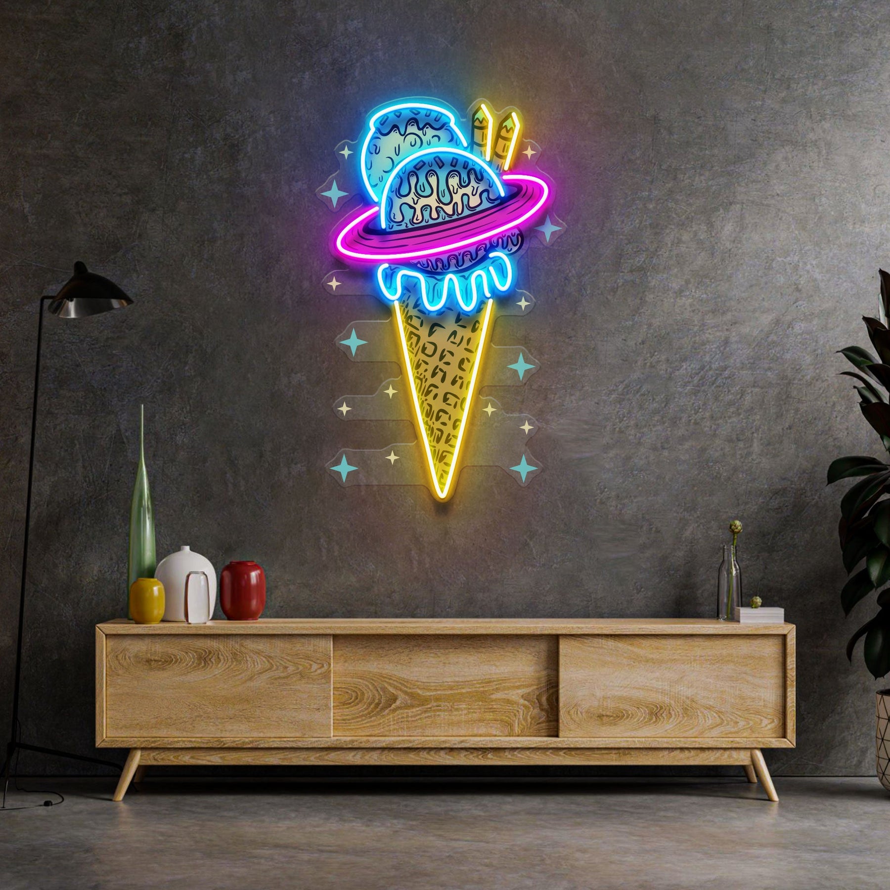 Planets Ice Cream Vintage LED Neon Sign Light Pop Art