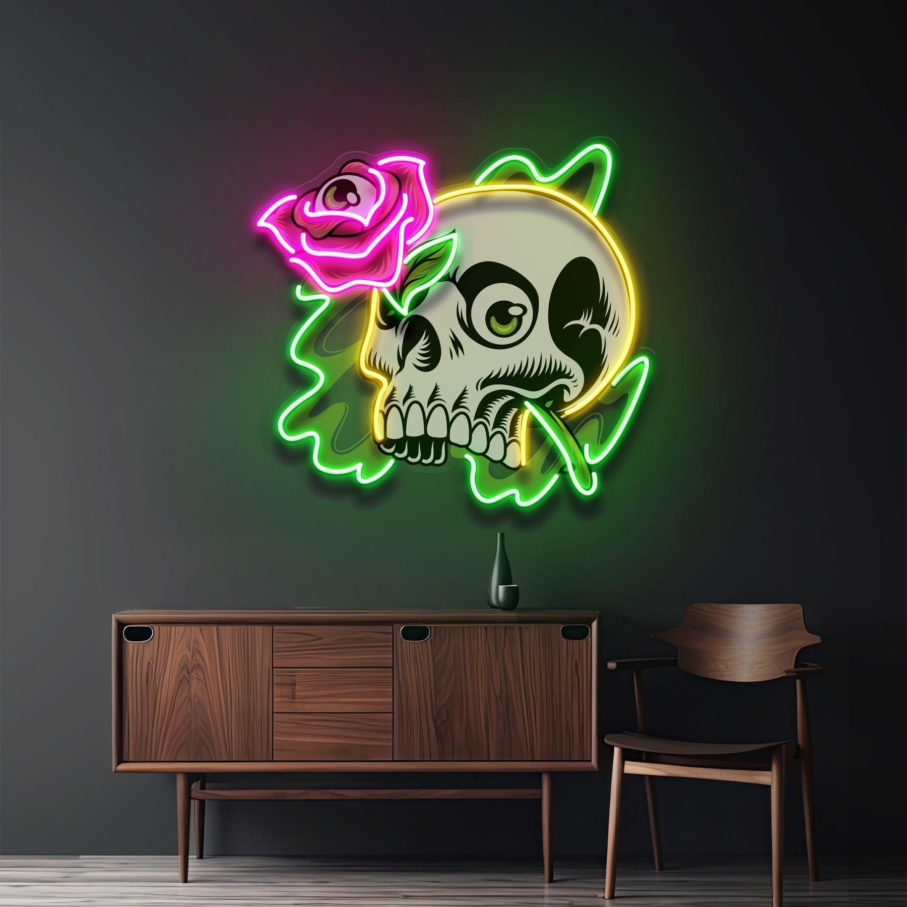 Rose And Skull LED Neon Sign Light Pop Art