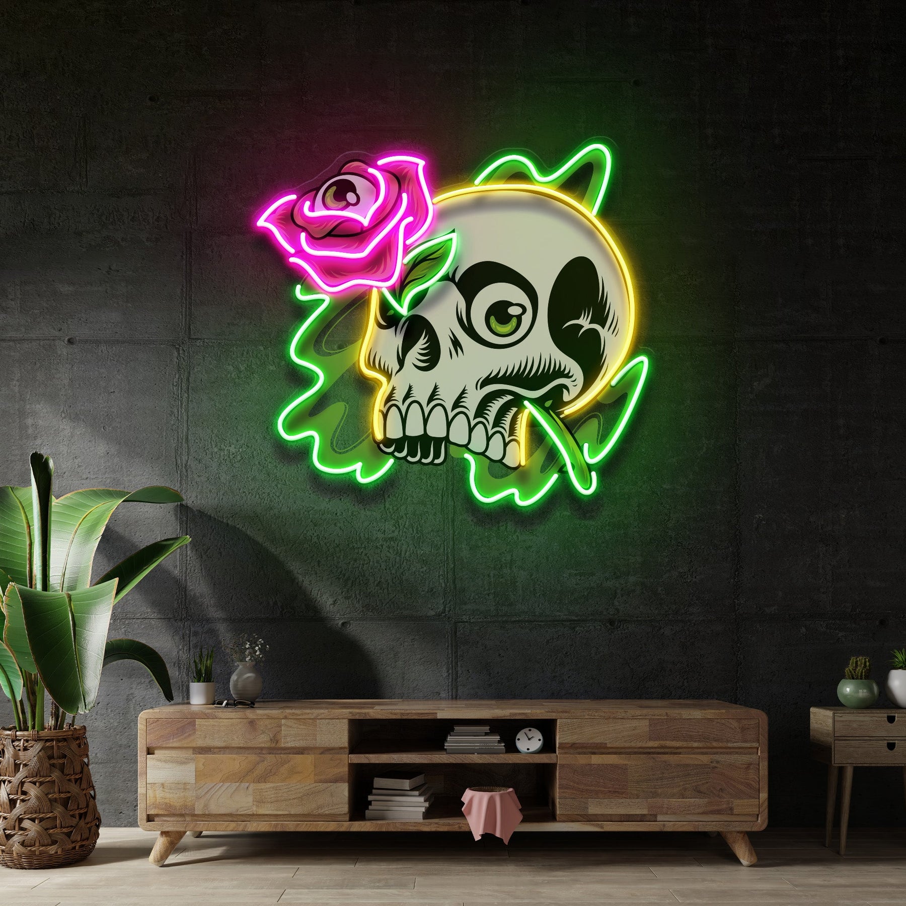 Rose And Skull LED Neon Sign Light Pop Art