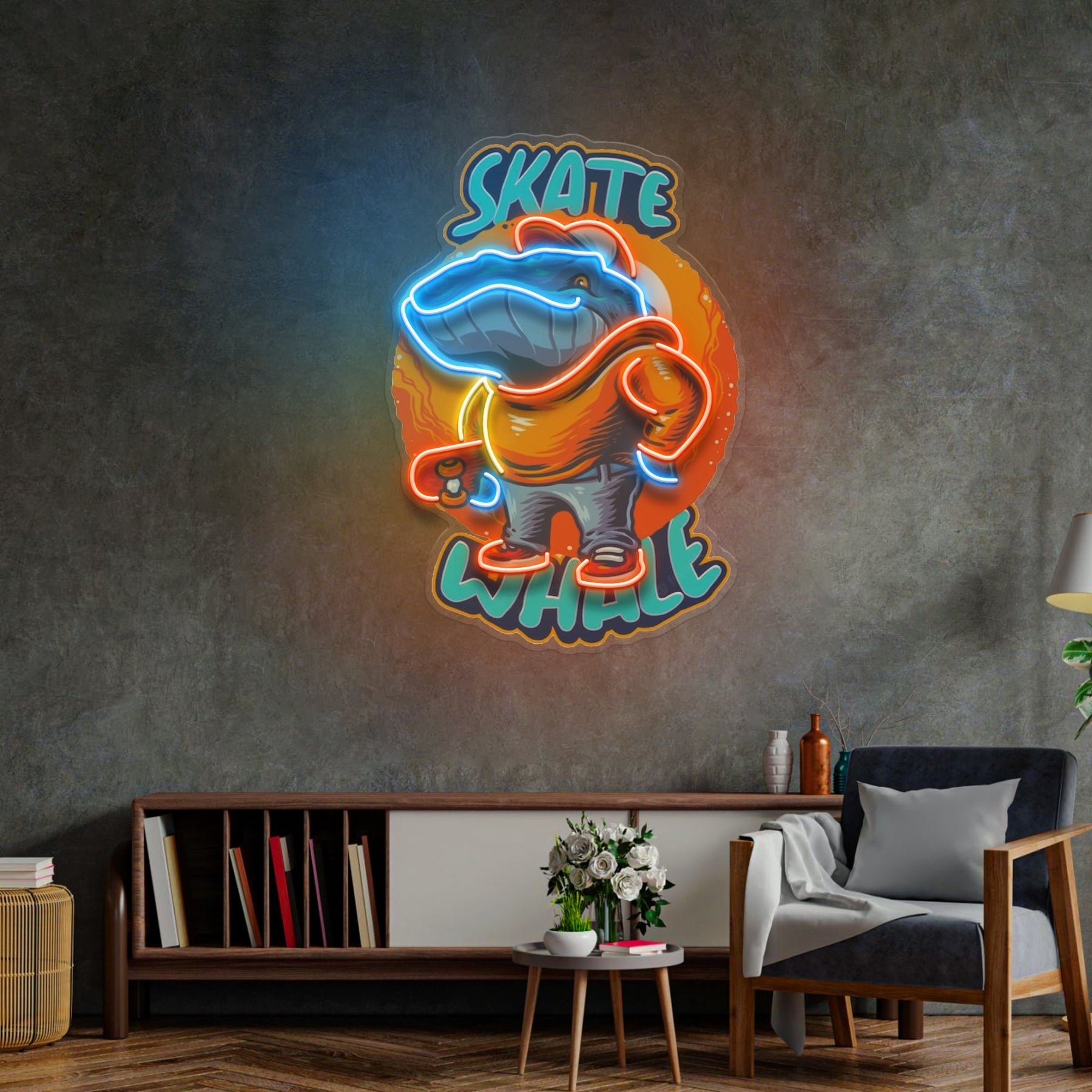 Skater Whale LED Neon Sign Light Pop Art
