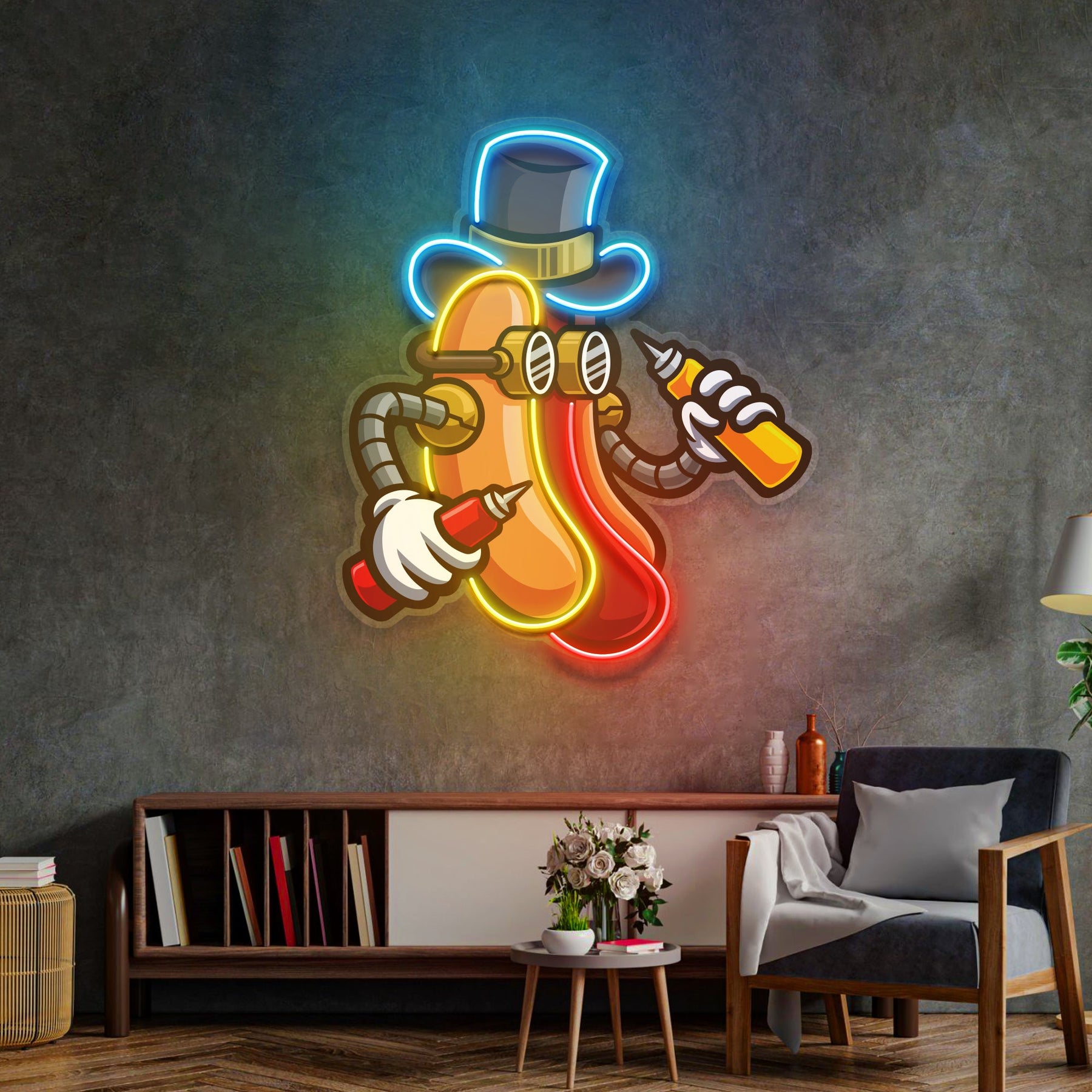 Steampunk Hotdog LED Neon Sign Light Pop Art