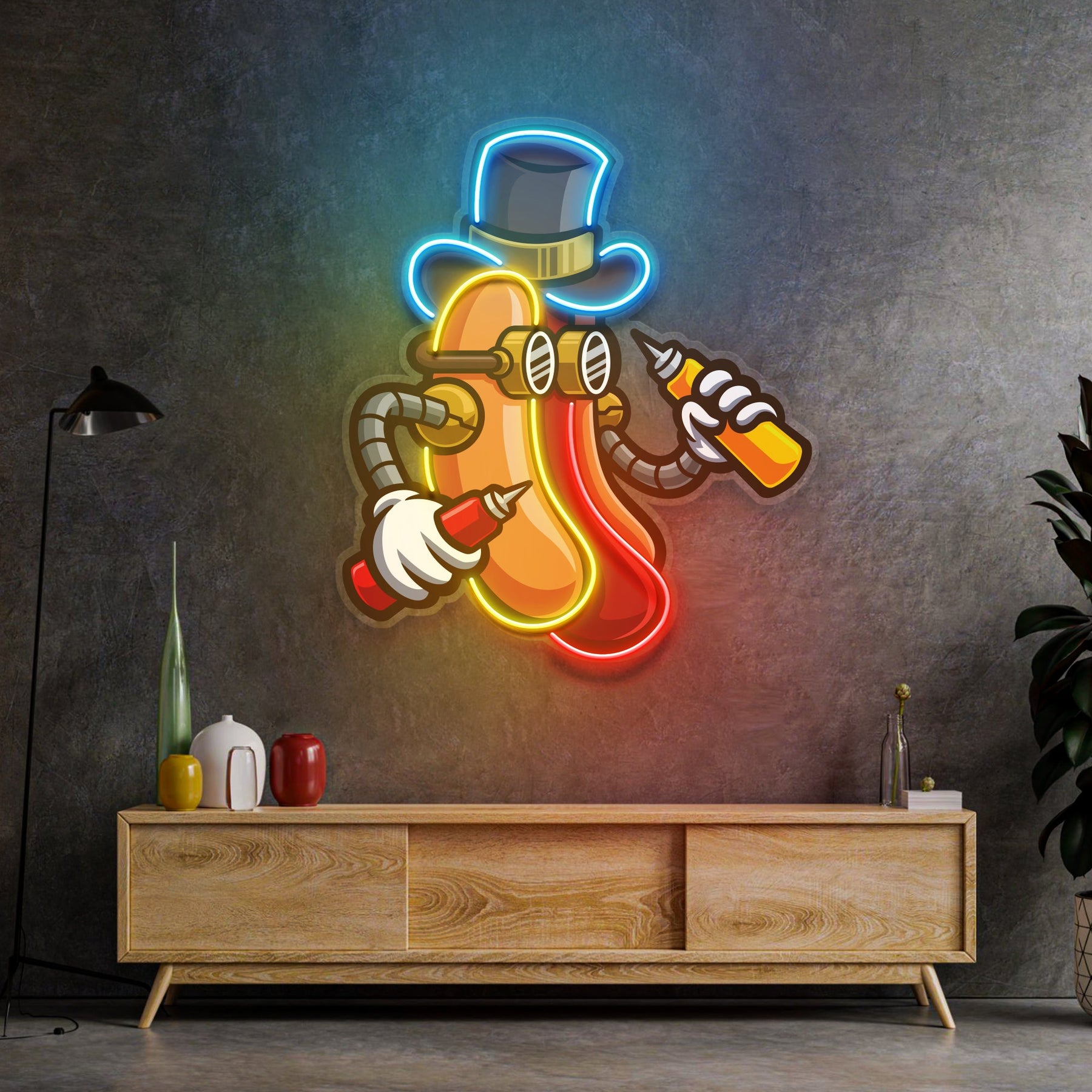 Steampunk Hotdog LED Neon Sign Light Pop Art