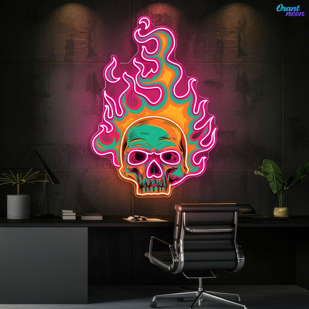 Colorful Fire Burning Skull Neon Sign Light Artwork