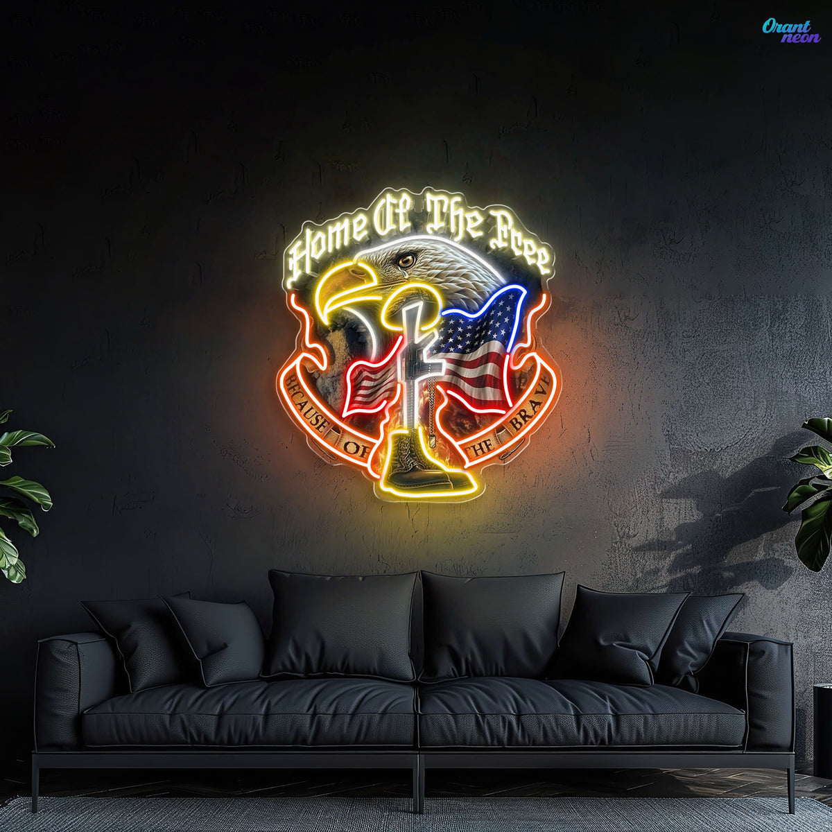 Guardians of Liberty: Boots, Gun, Eagle Neon Sign Light Artwork