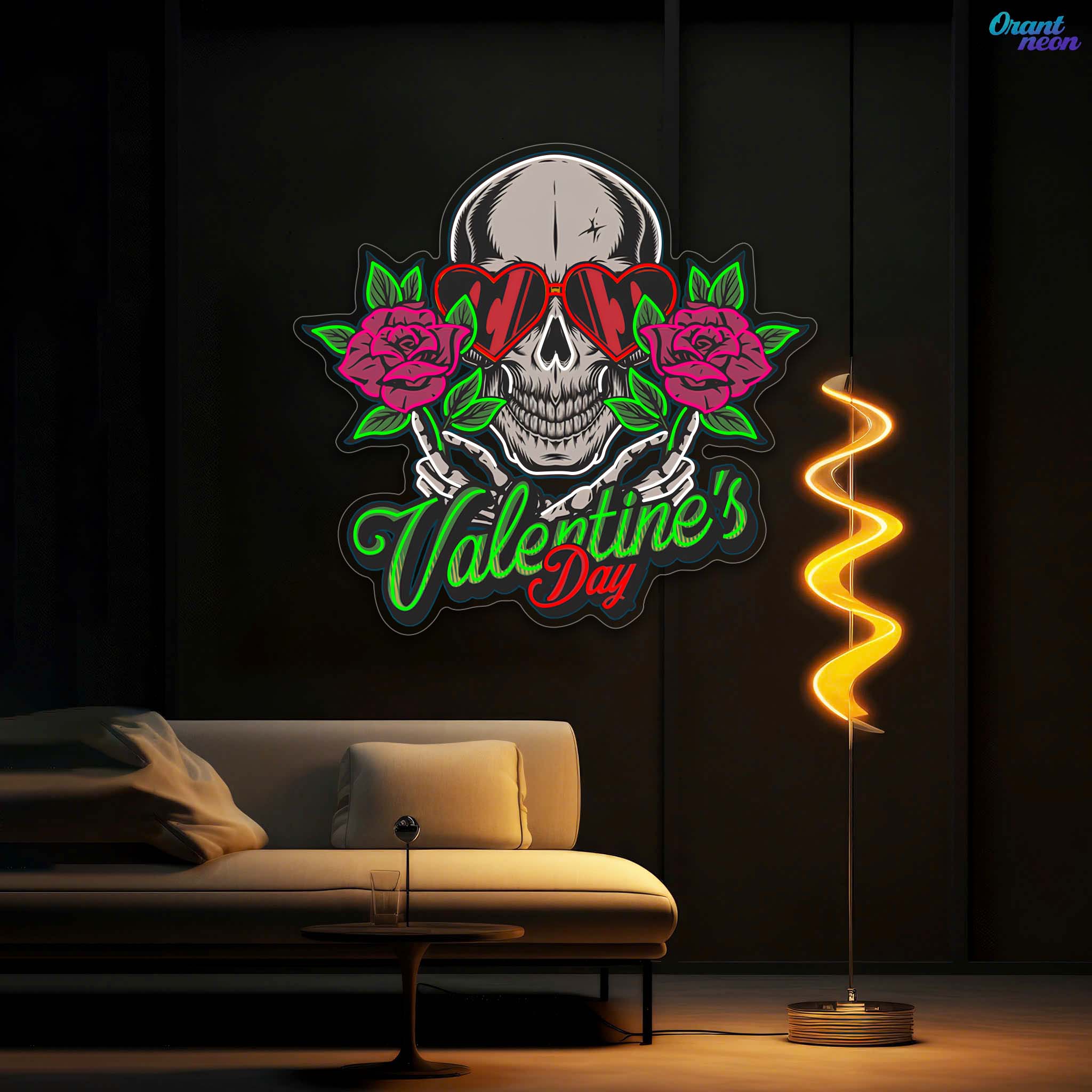 Dead Sexy Love: Skull, Rose, and Neon Vibes Best Gift For Valentine Neon Sight Light Artwork