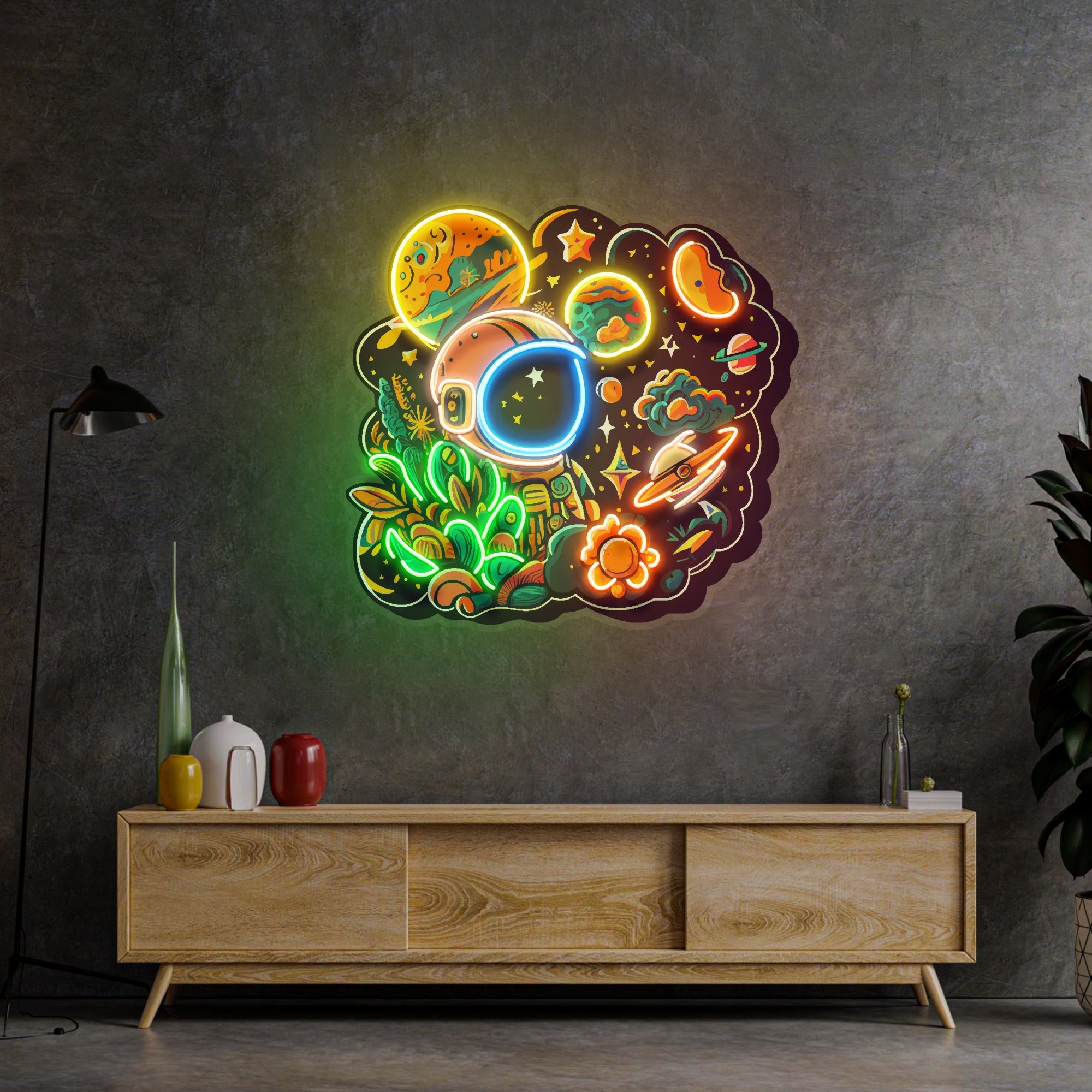 Astronaut Plant Universe LED Neon Sign Light Pop Art