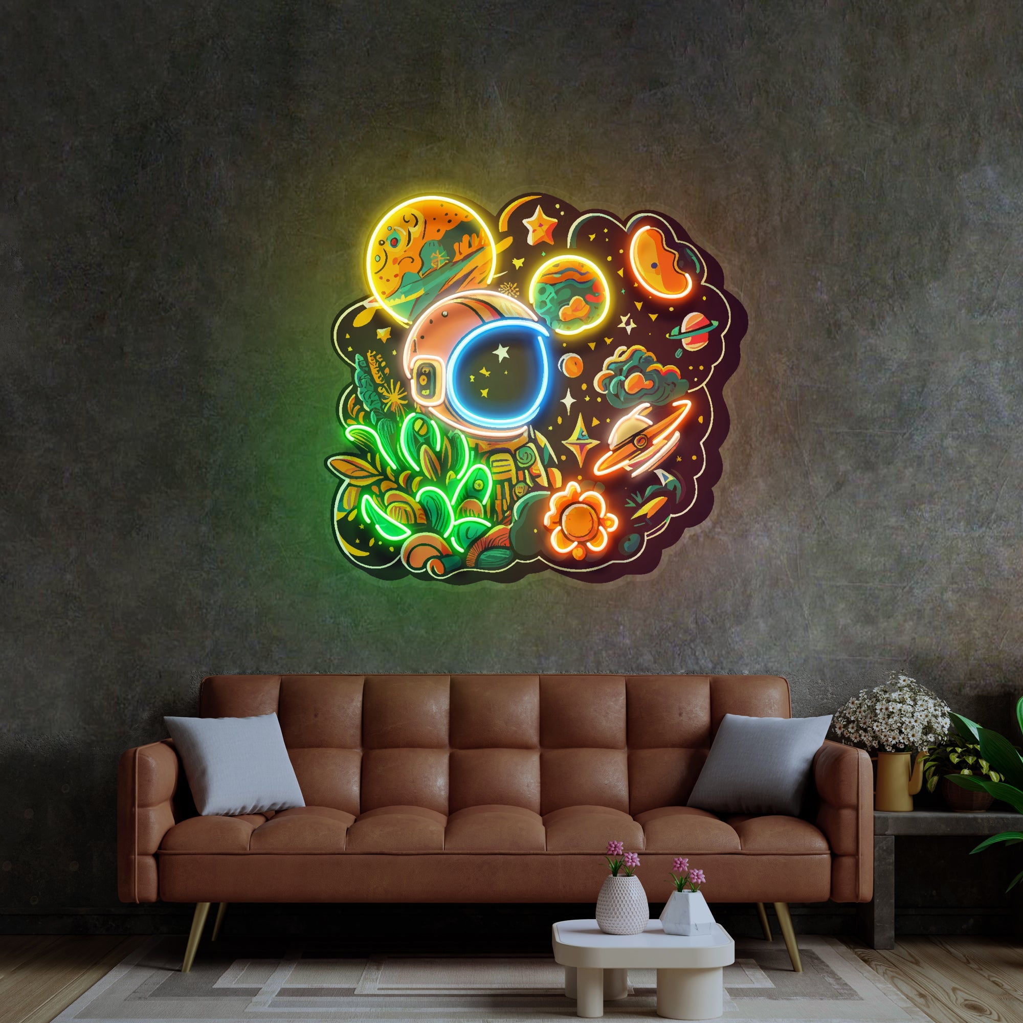 Astronaut Plant Universe LED Neon Sign Light Pop Art