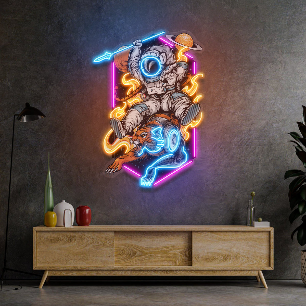 Astronaut Riding Tiger Led Neon Acrylic Artwork