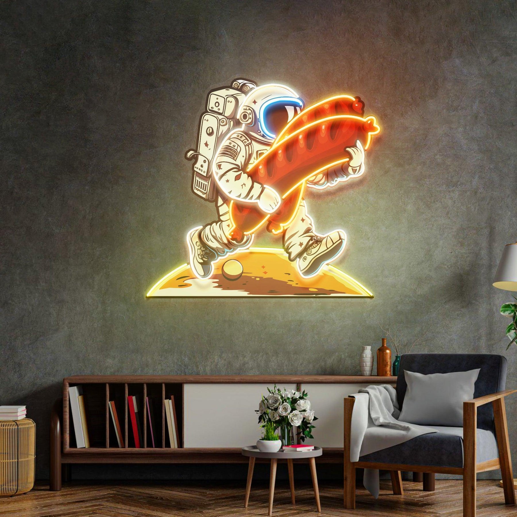 Astronaut and Sausage Led Neon Acrylic Artwork