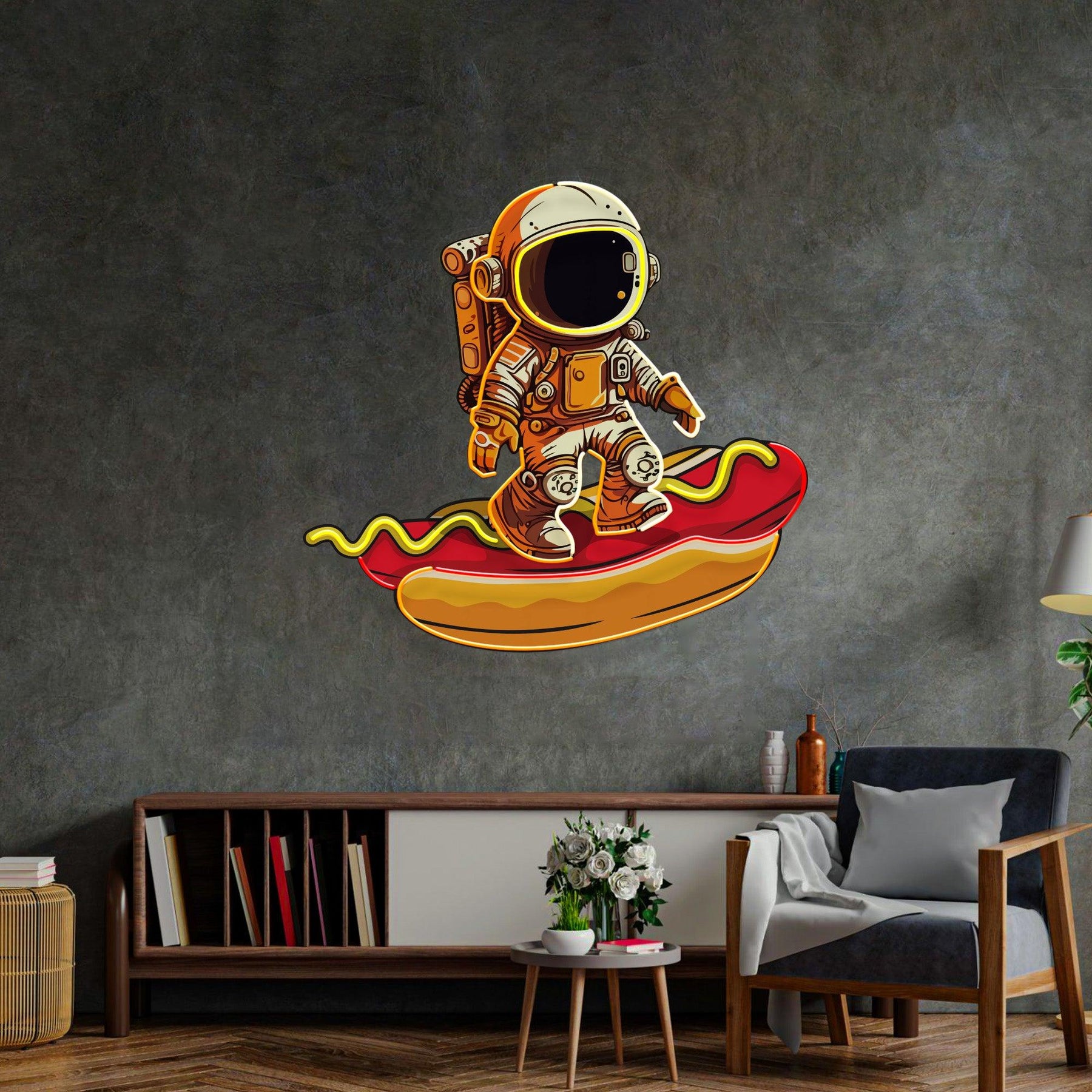 Astronaut on Hotdog Led Neon Acrylic Artwork