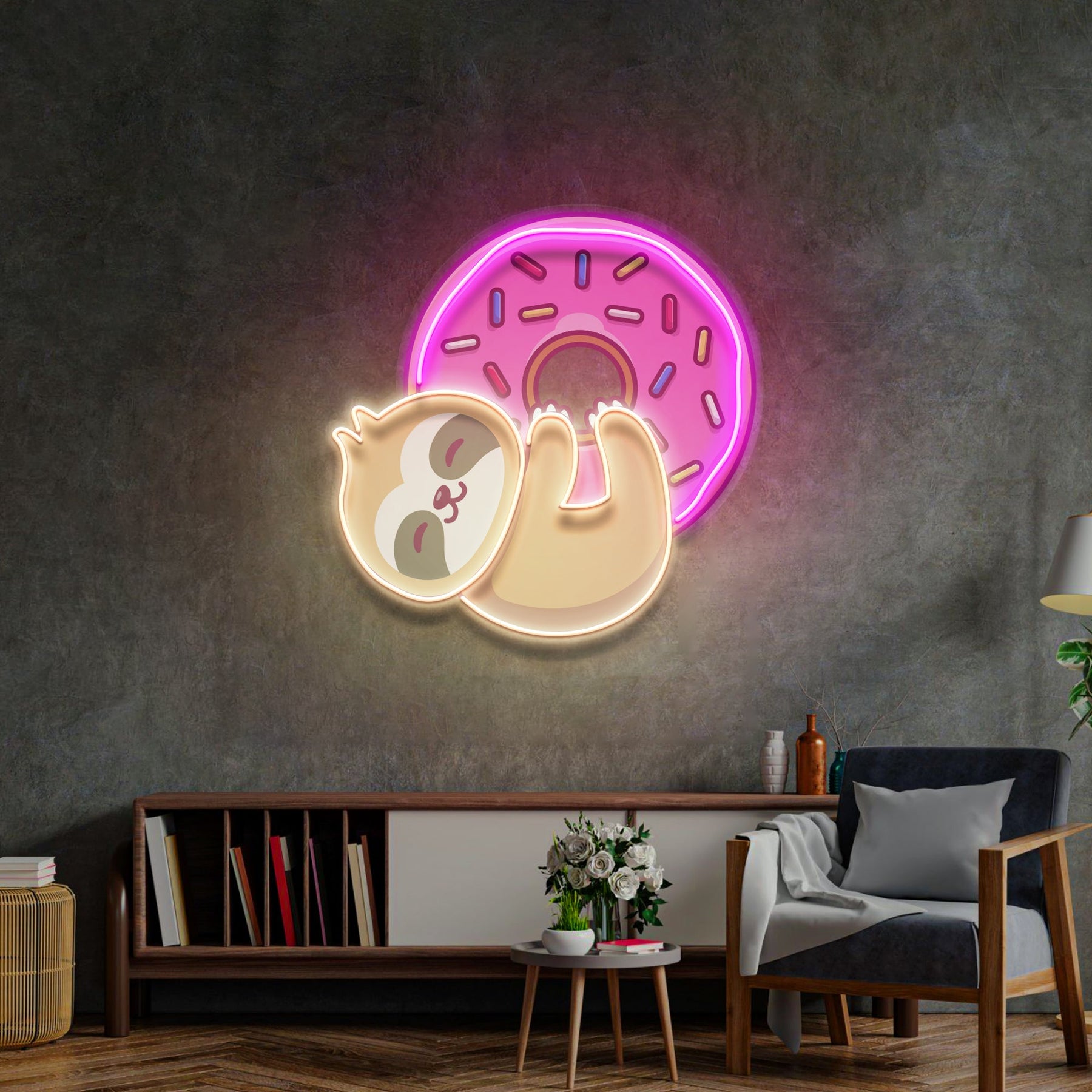 Bear Hugging Donuts LED Neon Sign Light Pop Art