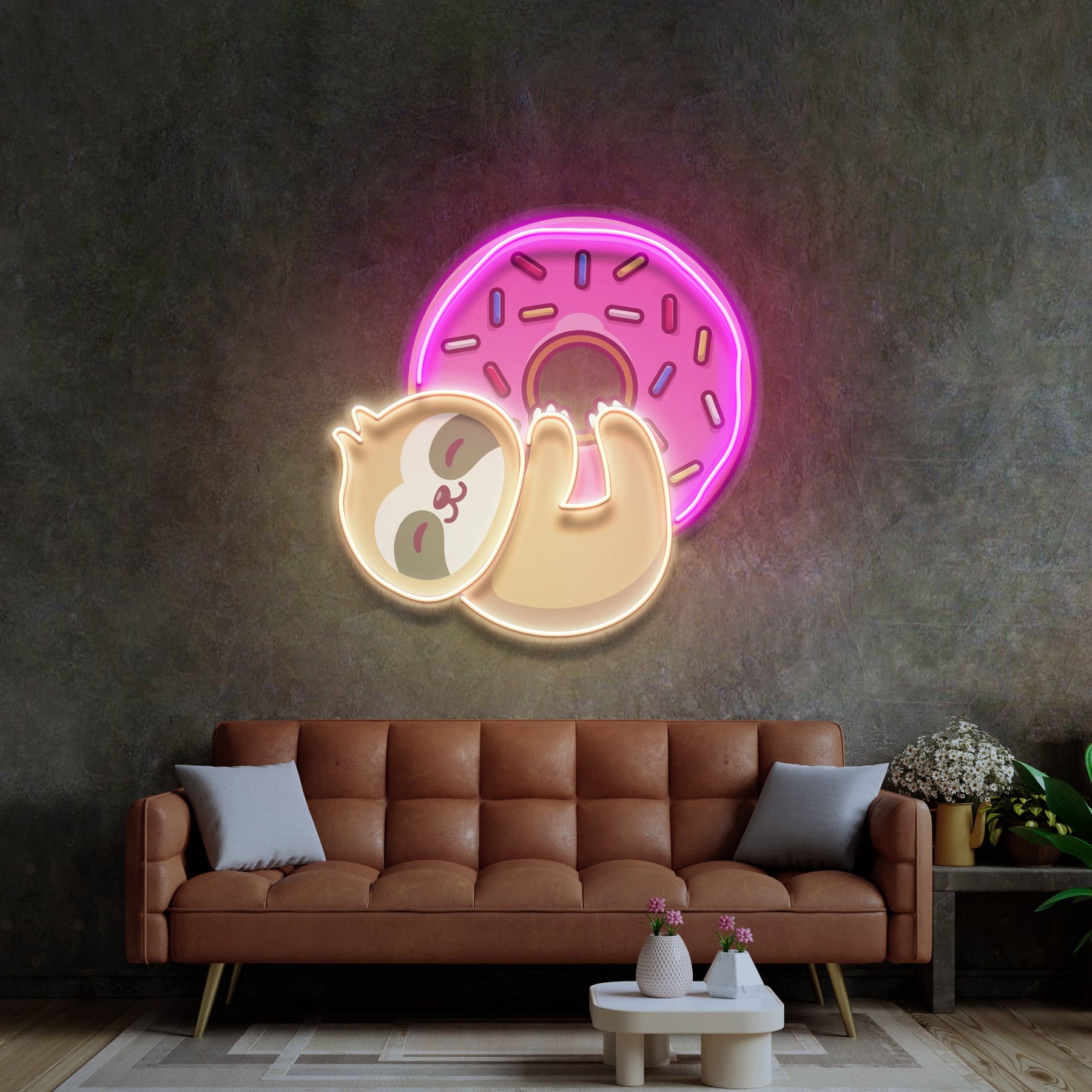 Bear Hugging Donuts LED Neon Sign Light Pop Art