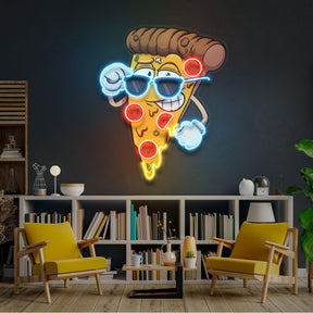 Cute Slice Of Cartoon Pizza Artwork Led Neon Sign Light