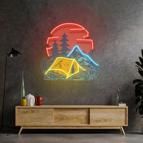 Camping Under Red Moon LED Neon Sign Light Pop Art