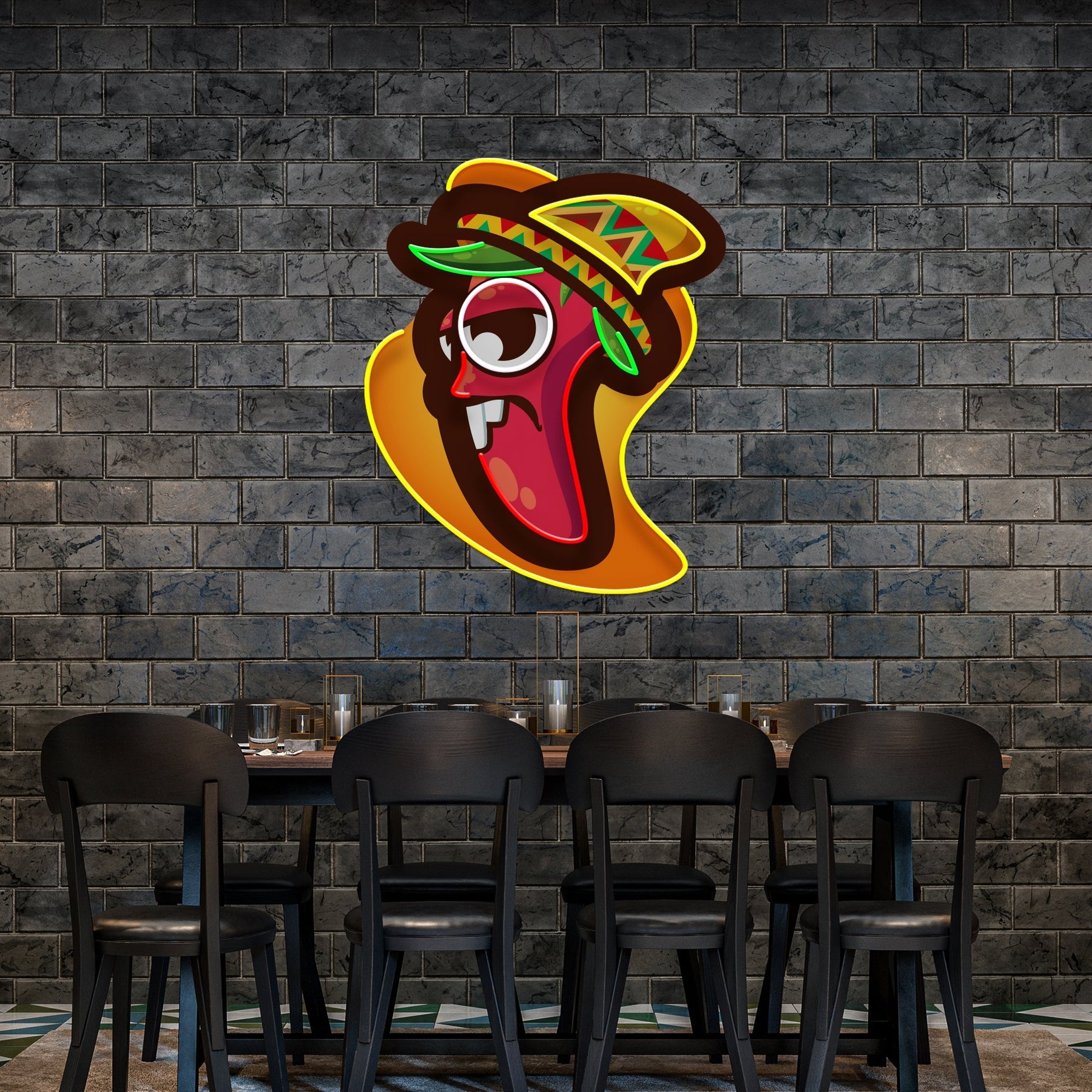 Cartoon Mexican Chili Peppers Artwork Led Neon Sign Light