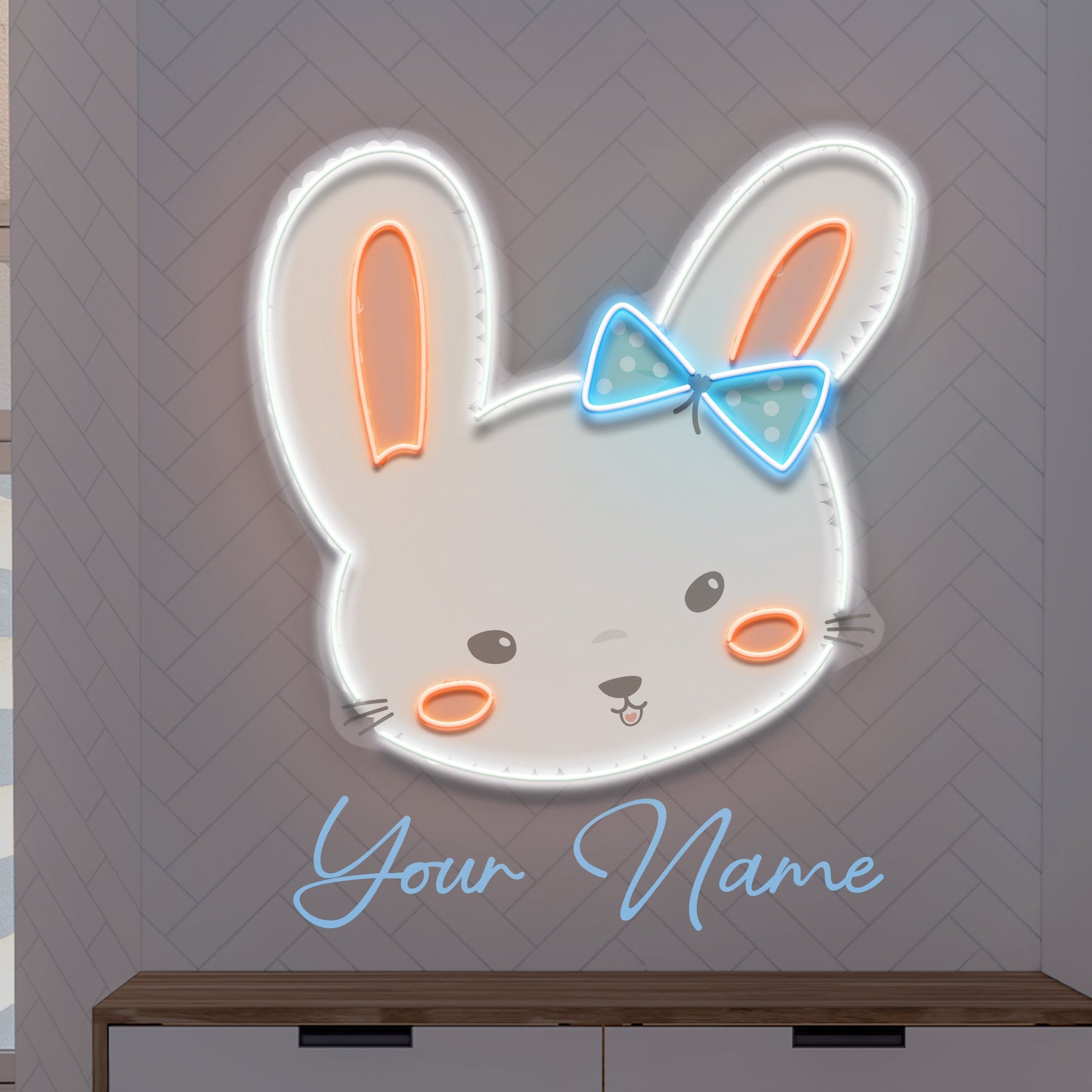 Custom Name Cute Rabbit Face Artwork Led Neon Sign Light