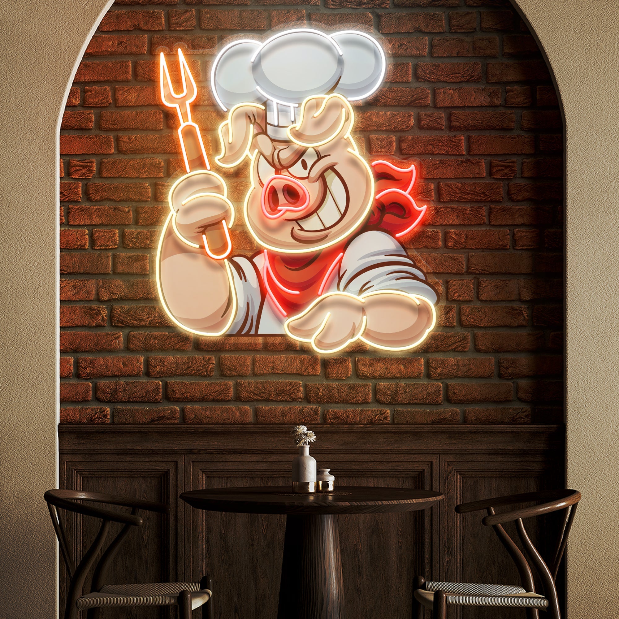 Custom Name Chef Pig With Evil Smile Artwork Led Neon Sign Light