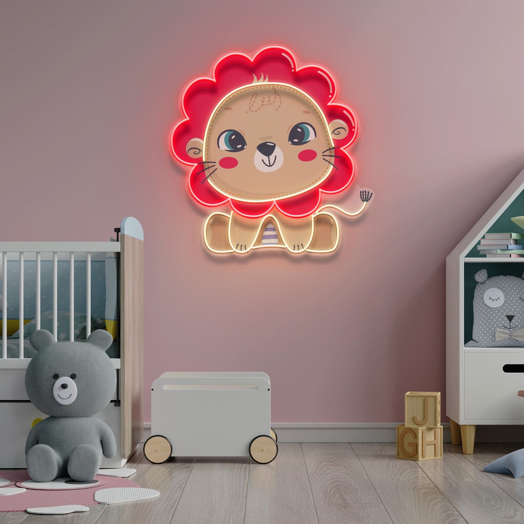 Custom Name Cute Baby Lion Artwork Led Neon Sign Light