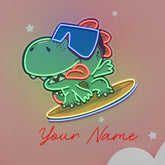 Custom Name Cute Cartoon Dinosaur Surfing On Artwork Led Neon Sign Light