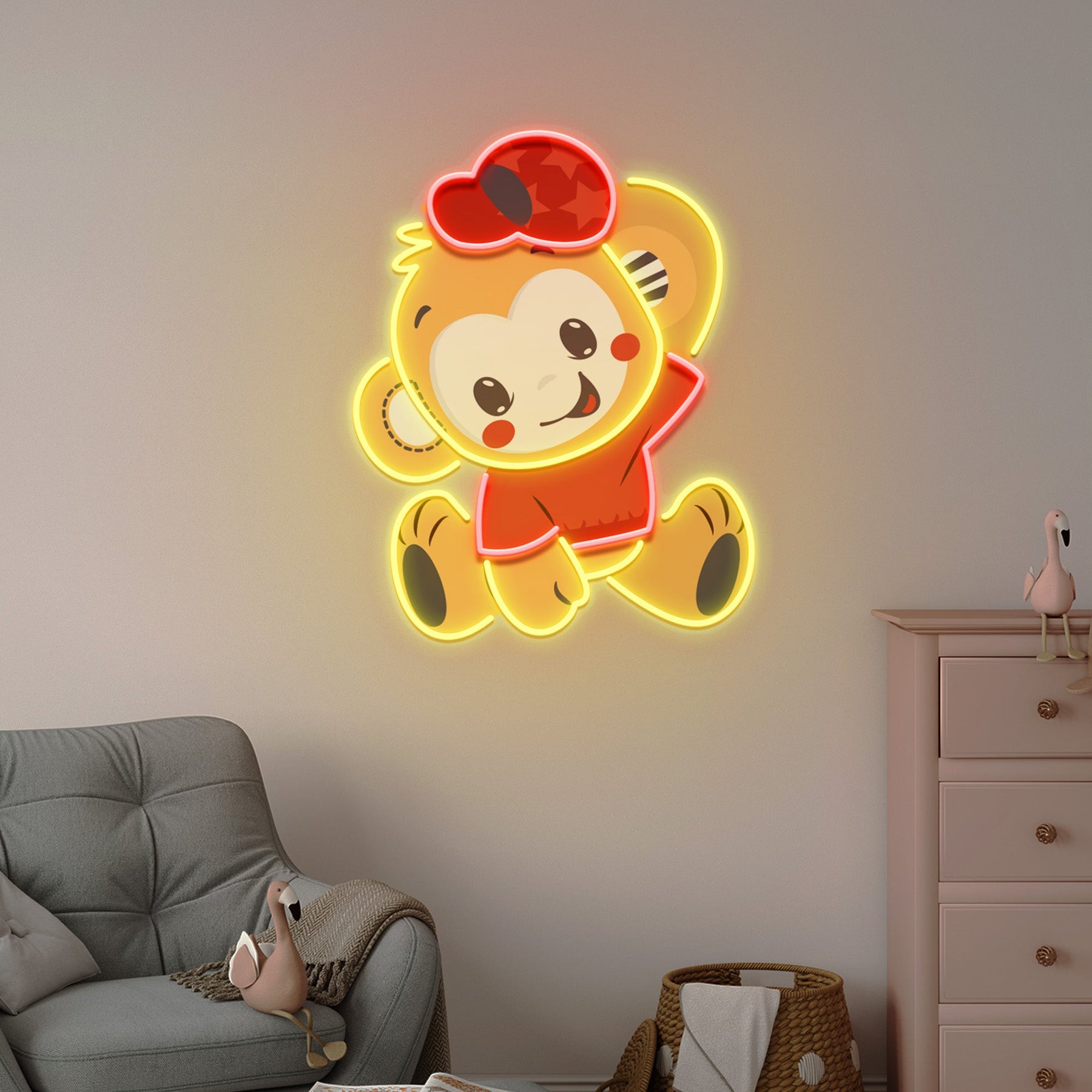 Custom Name Cute Monkey Artwork Led Neon Sign Light