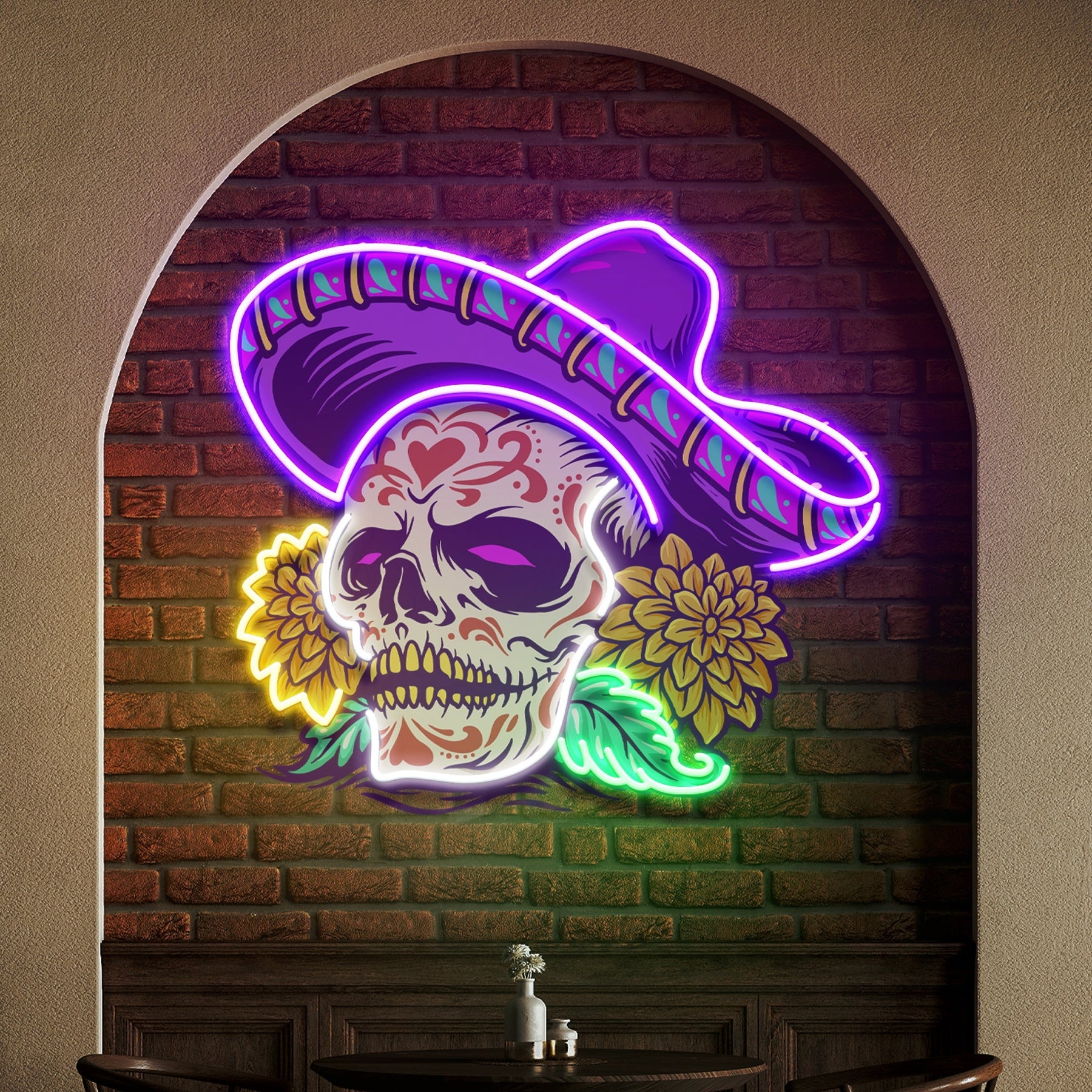 Custom Name Dia De Muertos Mexican Sugar Skull Artwork Led Neon Sign Light
