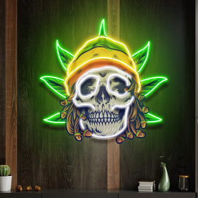 Custom Name Dreadlock Rastaman Skull Jamaican Leaf Weed Artwork Led Neon Sign Light